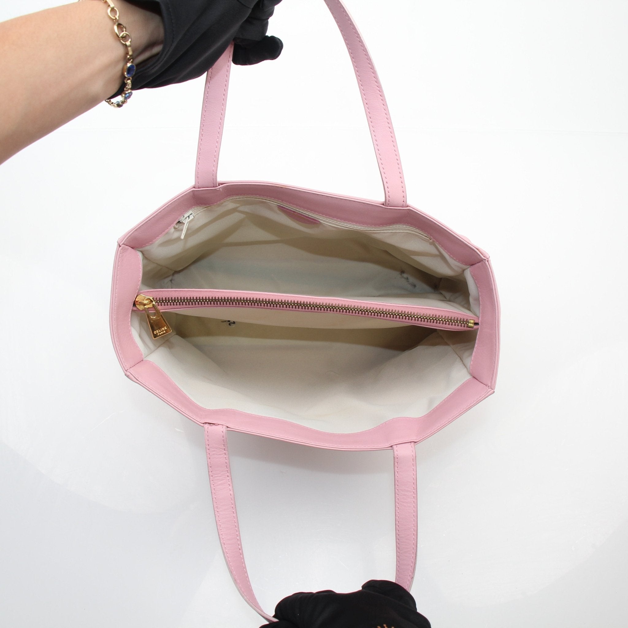 Celine Button Detail Pink Leather Square Tote Bag