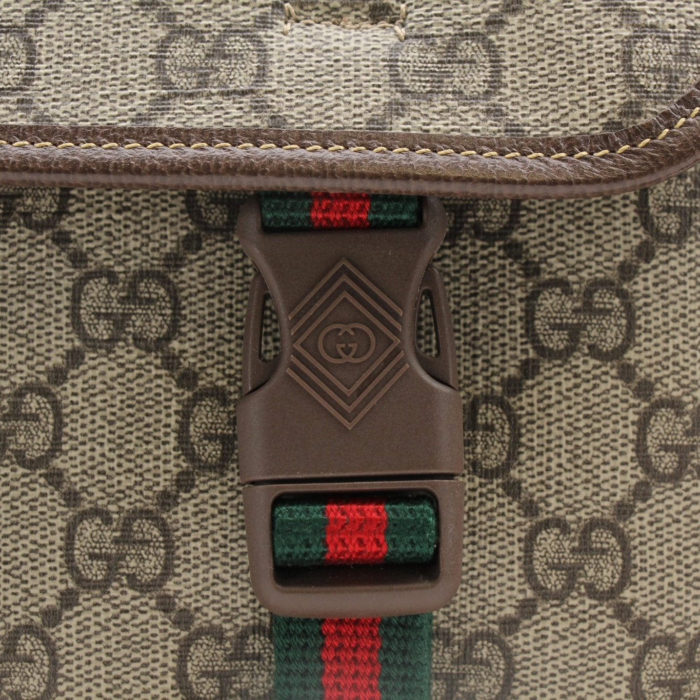Gucci GG Supreme messenger handbag with adjustable strap and gold-tone hardware, featuring classic monogram canvas and leather accents.