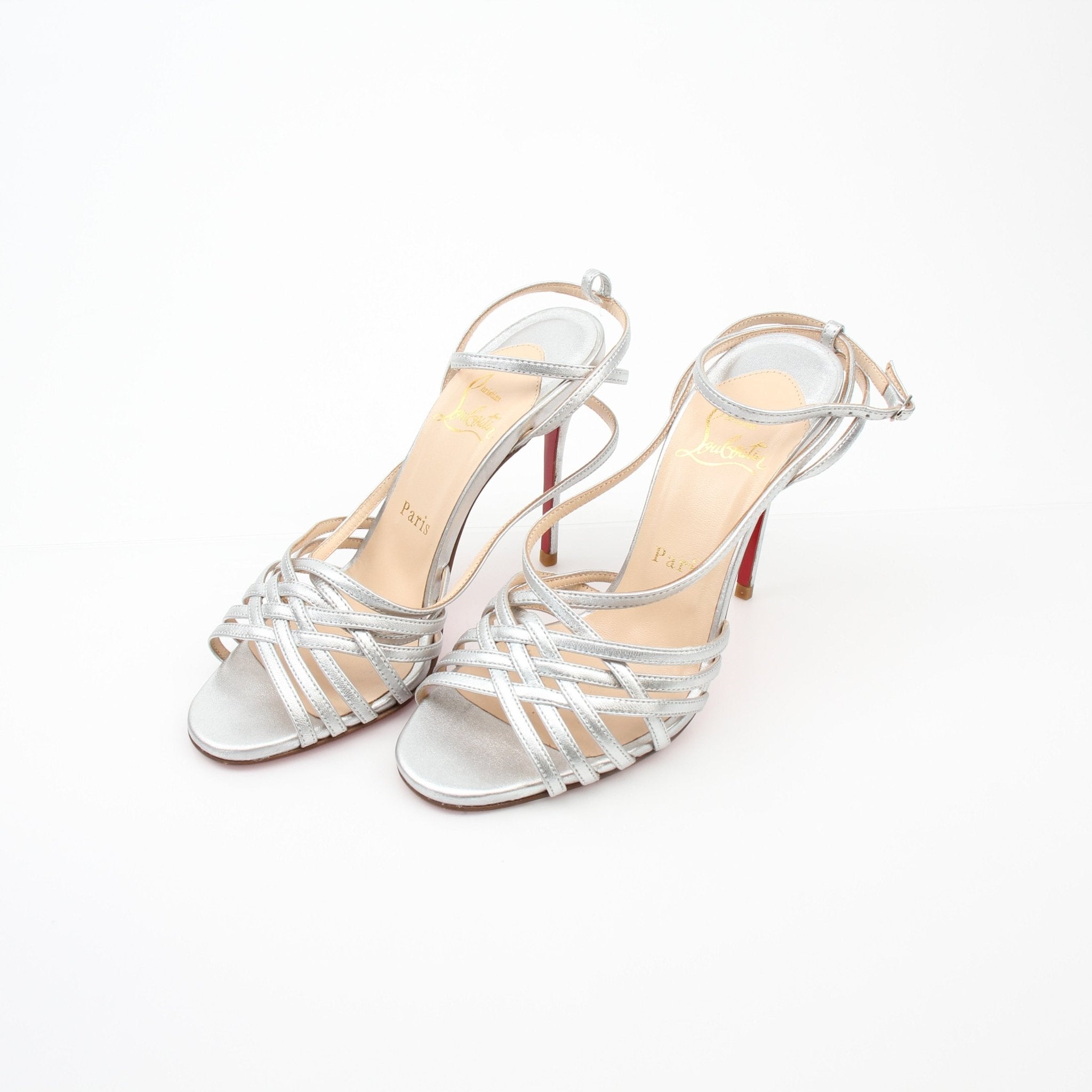 Christian Louboutin Mini Square Silver Strappy Sandals
