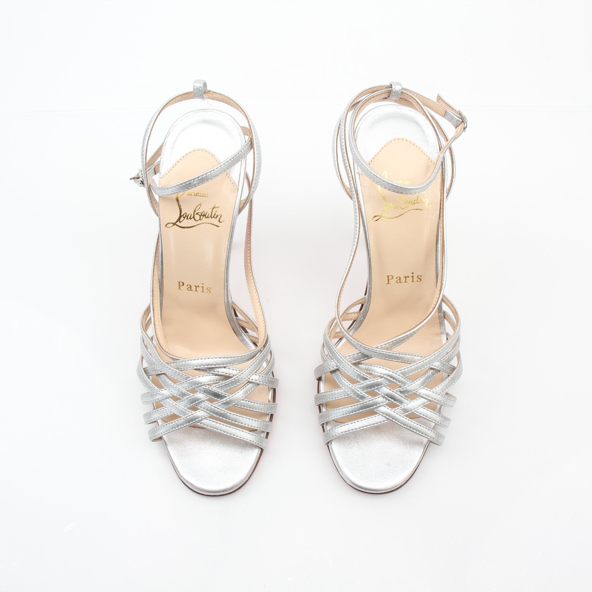 Christian Louboutin Mini Square Silver Strappy Sandals