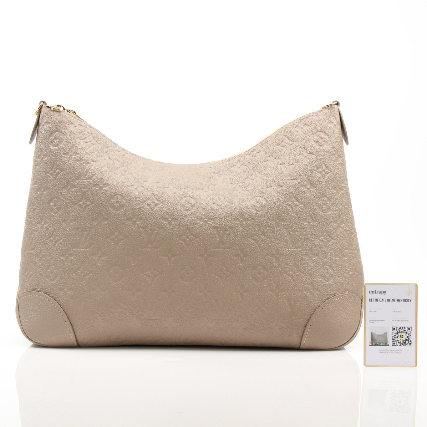 Louis Vuitton Boulogne GM shoulder handbag with leather handle and monogram canvas, featuring gold-tone hardware and spacious interior.