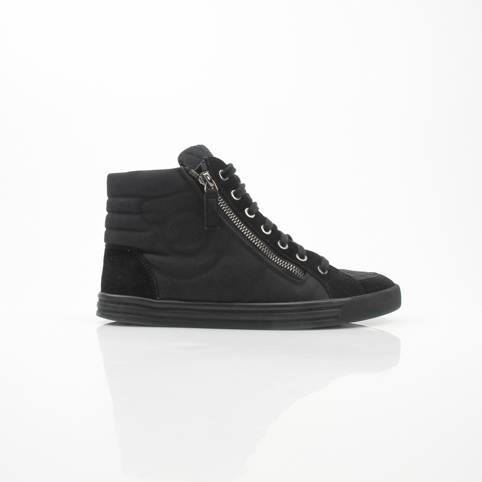 Chanel CC Logo Black High Top Sneakers