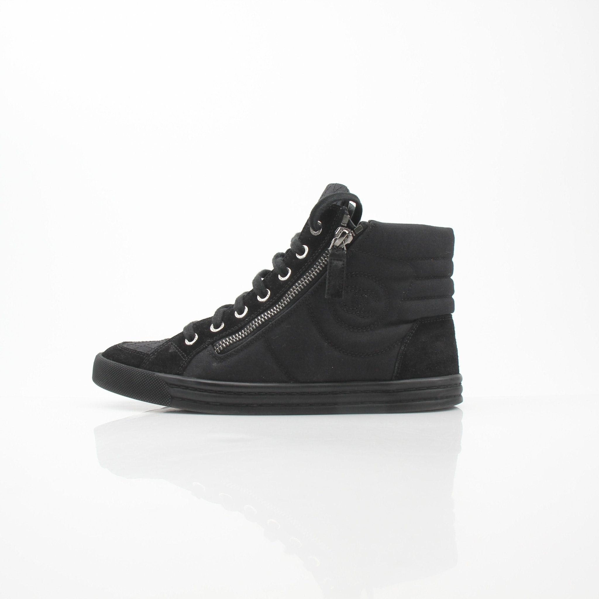 Chanel CC Logo Black High Top Sneakers