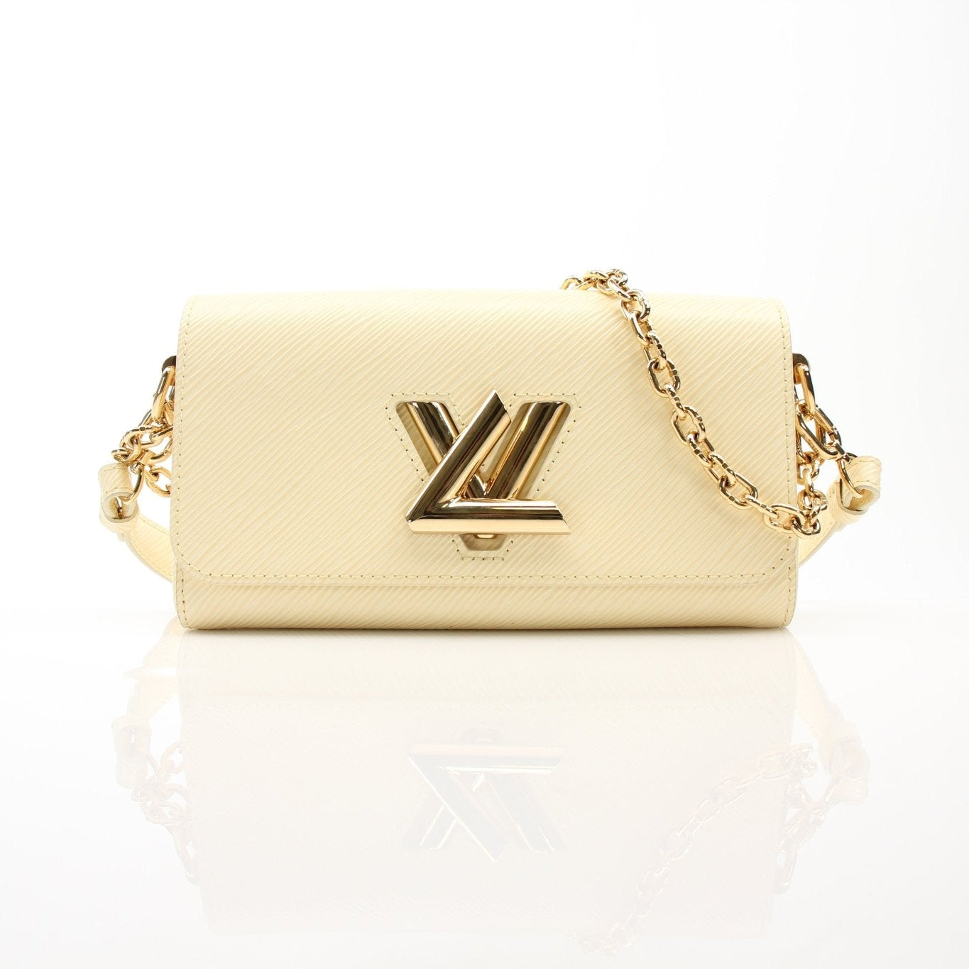 Louis Vuitton Ivory Twist West Chain Shoulder Bag, a stylish handbag with gold chain strap and elegant design.