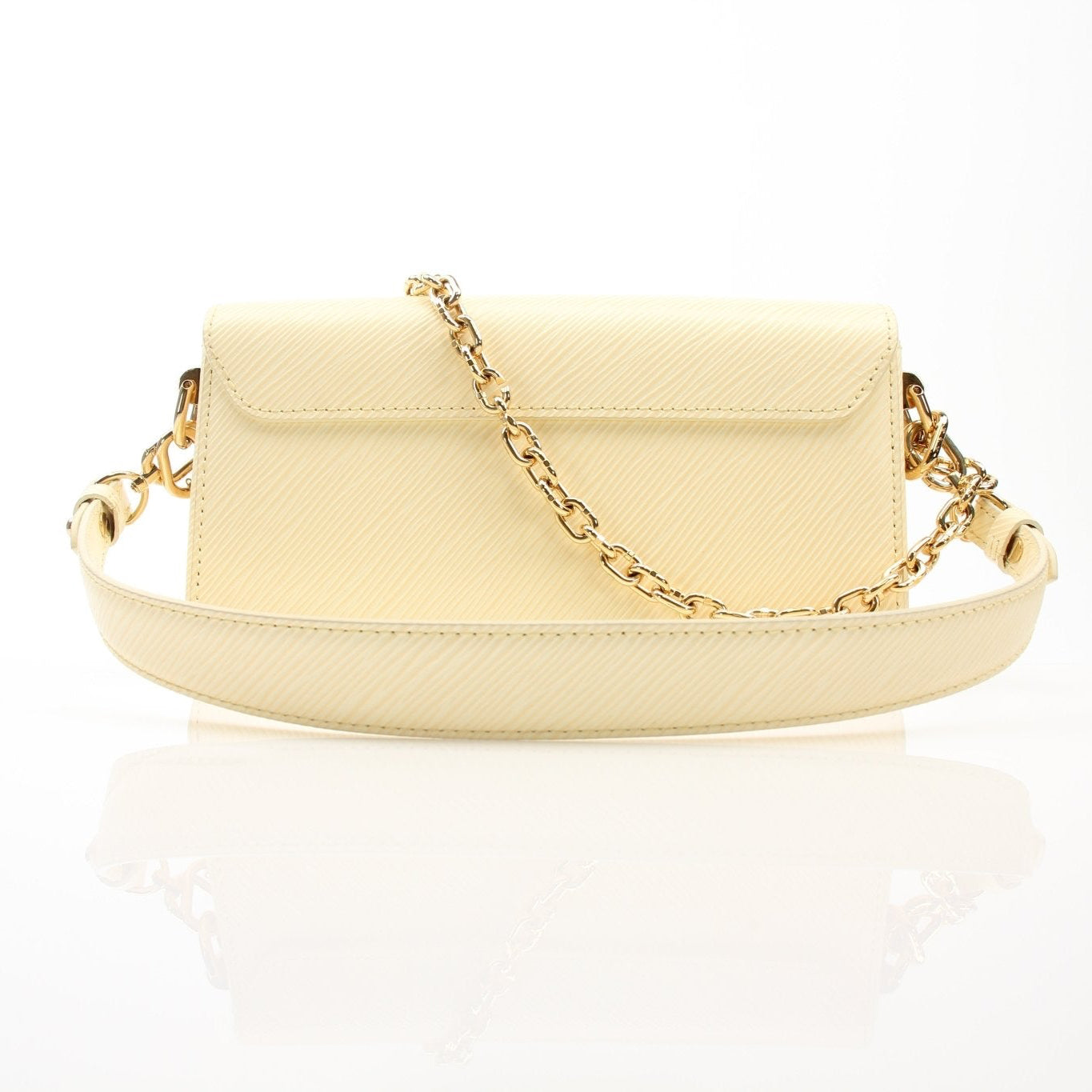 Louis Vuitton Ivory Twist West Chain Shoulder Bag, elegant handbag with gold chain and signature design, displayed on a neutral background.