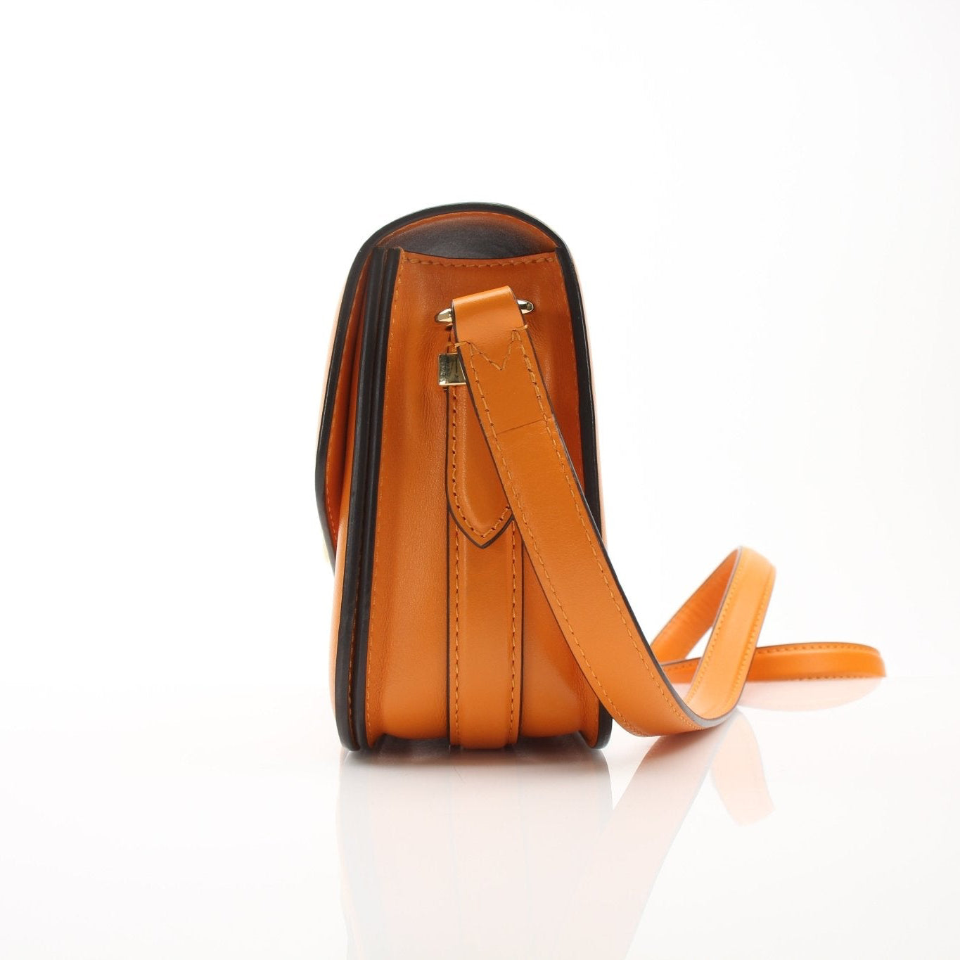 Louis Vuitton Orange Port 9 MM crossbody handbag with gold hardware, featuring a sleek, compact design and adjustable strap.