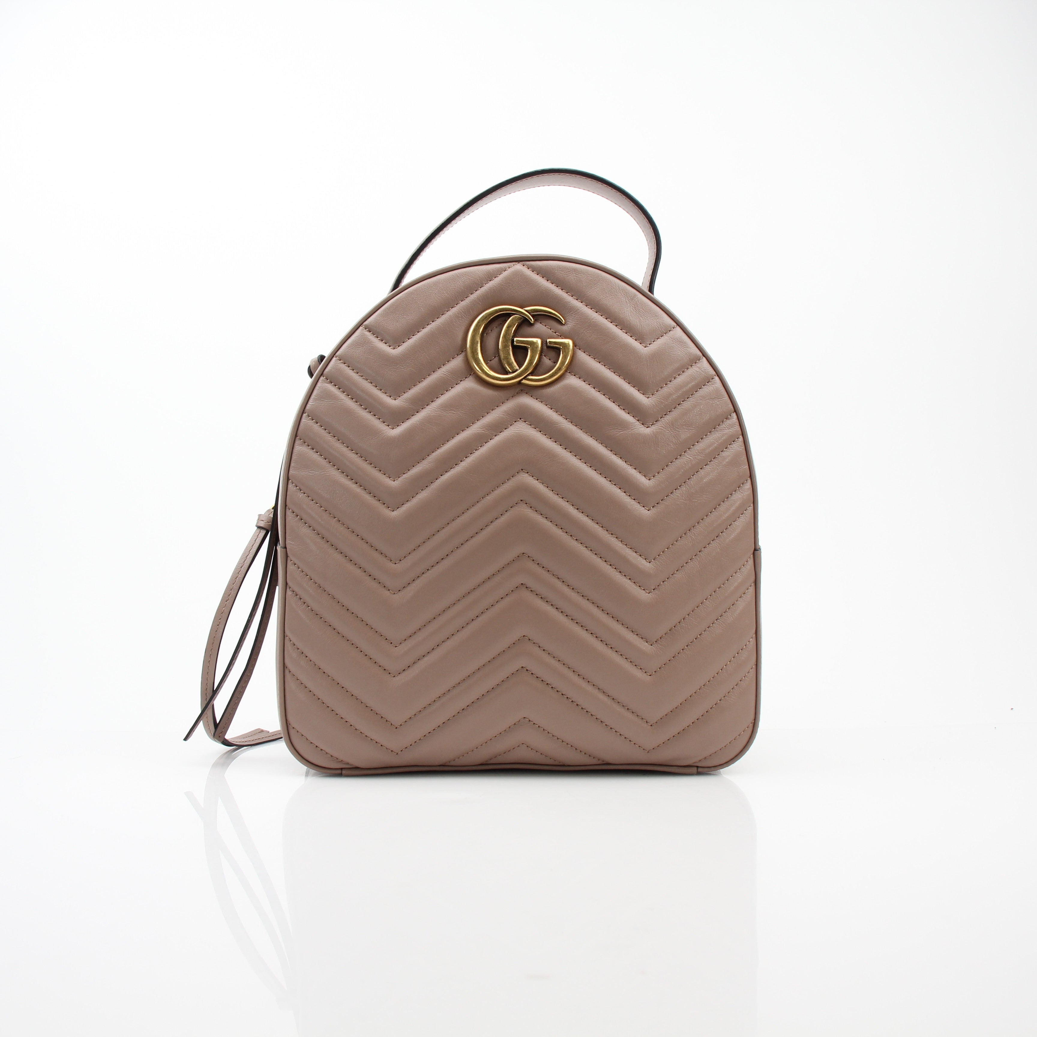 Gucci GG Marmont Matelassé Backpack Pink Beige Leather