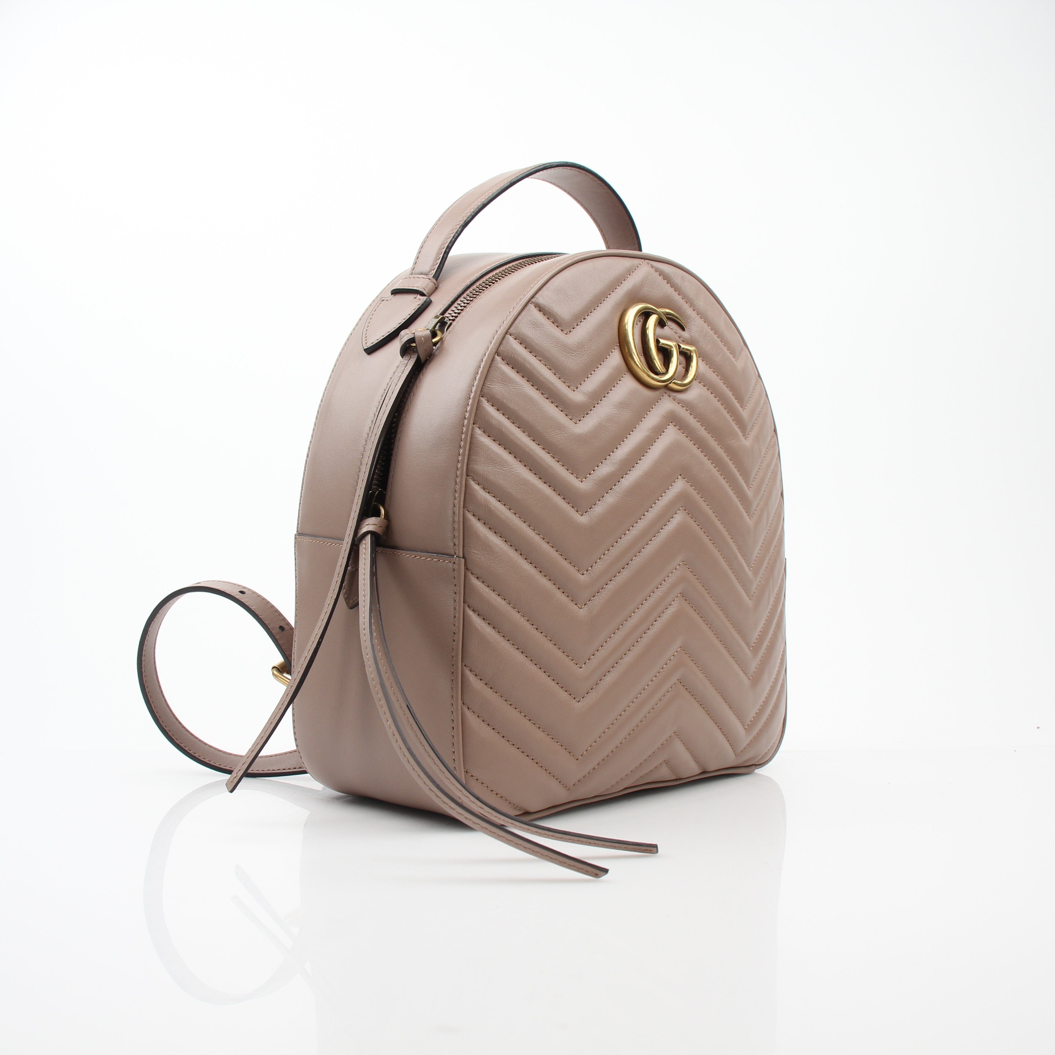 Gucci GG Marmont Matelassé Backpack Pink Beige Leather