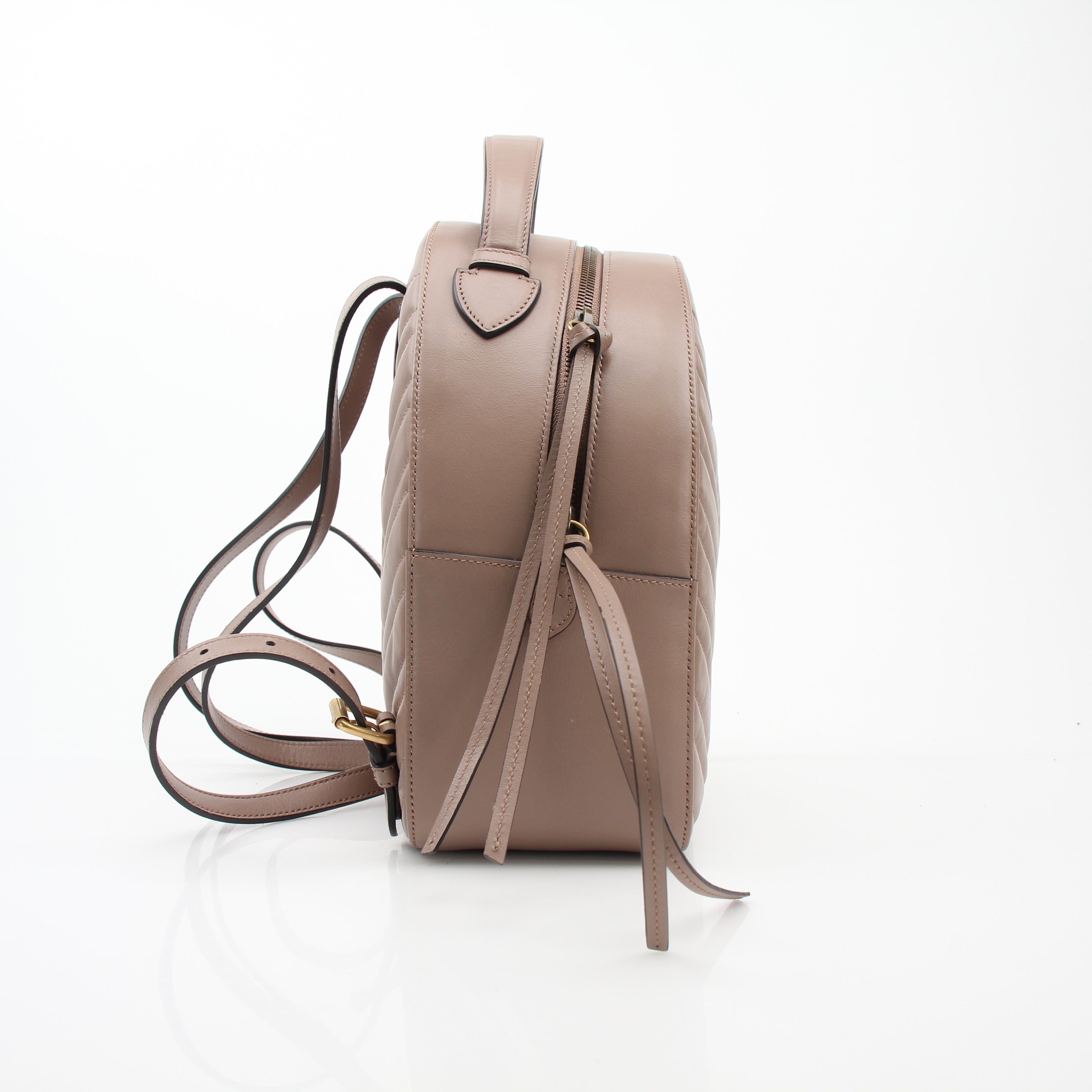 Gucci GG Marmont Matelassé Backpack Pink Beige Leather