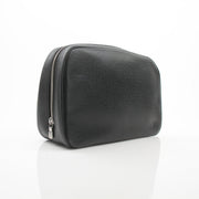 Louis Vuitton black zippy toiletry bag vanity case with gold accents, featuring sleek design and secure zipper closure.