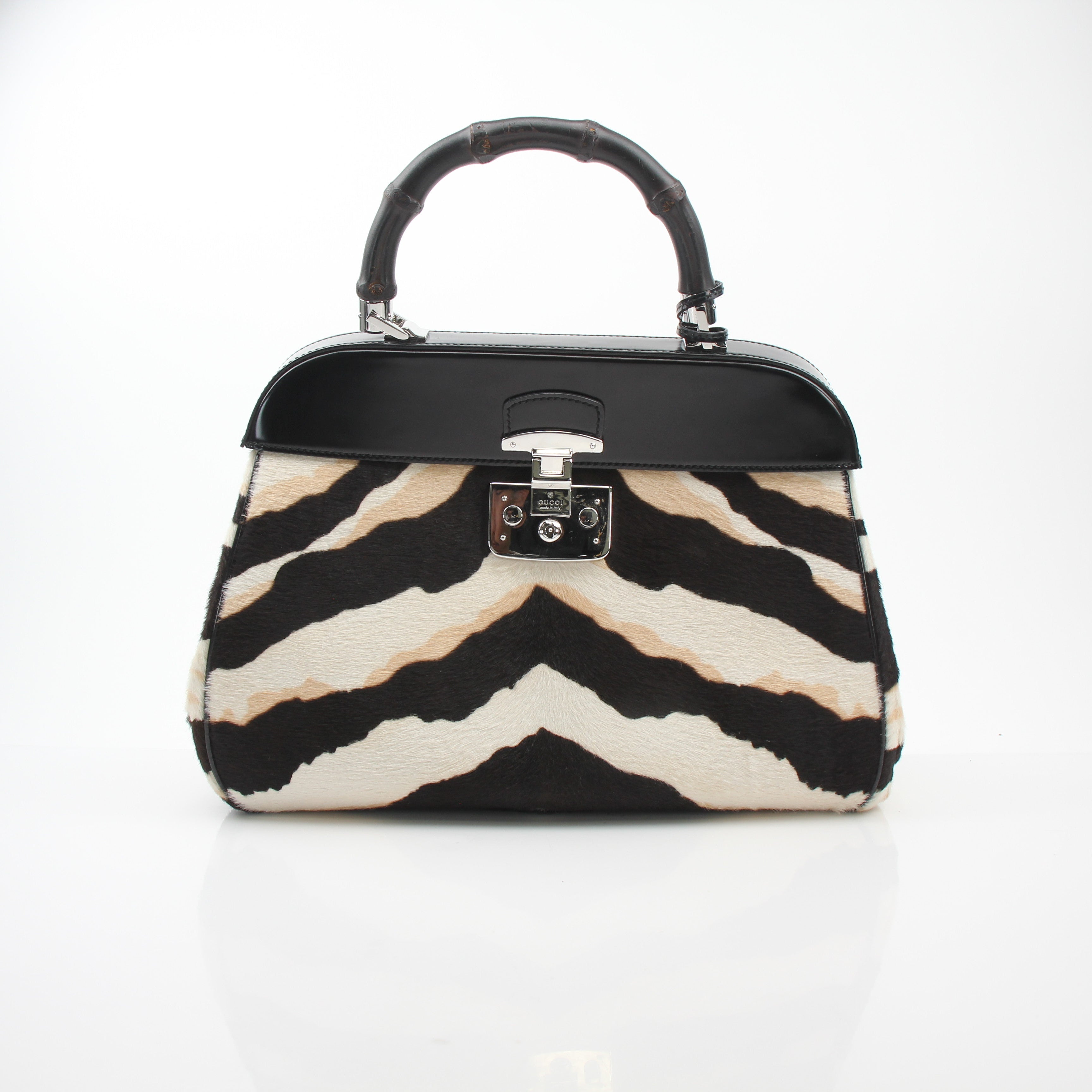 Gucci Lady Lock Zebra Faux Fur Top Handle Bag