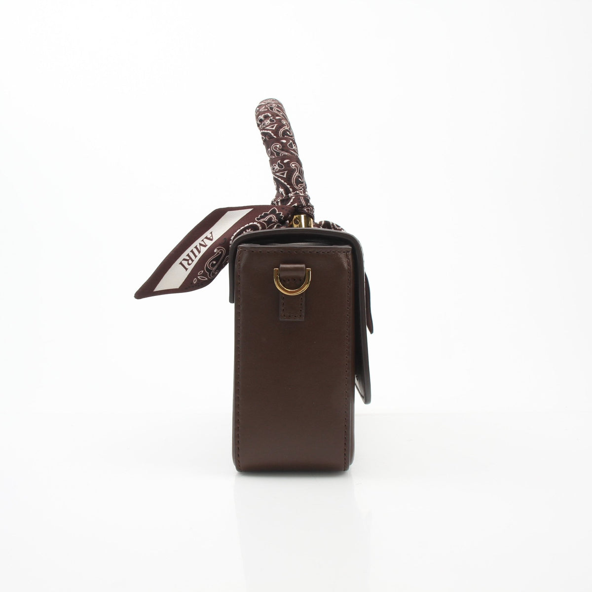 Brown Amiri bandana micro M.A. handbag with gold hardware and adjustable strap, featuring a stylish, compact design.