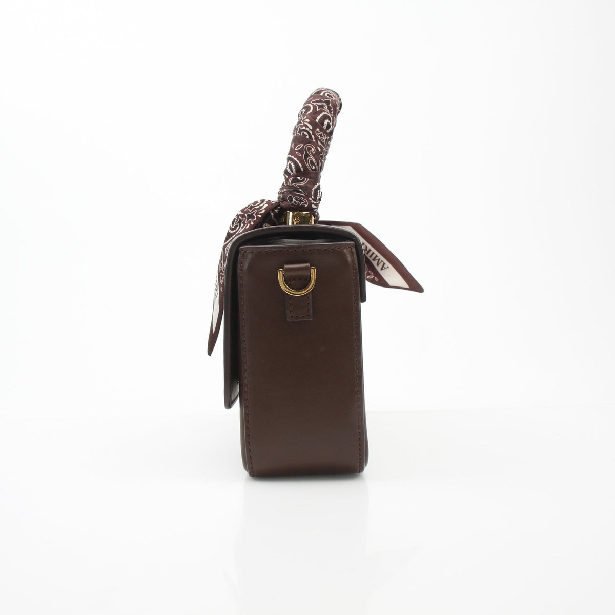 Gold & Beyond Amiri brown bandana micro M.A. handbag with adjustable strap and gold hardware, stylish accessory for casual or dressy wear.