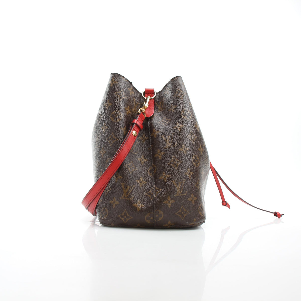 Louis Vuitton NéoNoé MM Monogram Coquelicot red bucket handbag with drawstring closure and gold-tone hardware