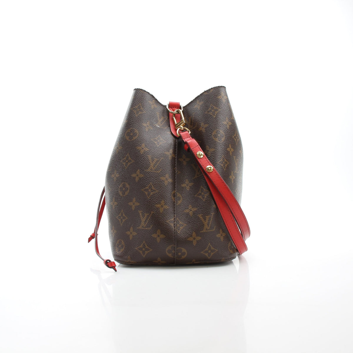 Louis Vuitton NéoNoé MM Monogram Coquelicot red bucket handbag with drawstring closure and shoulder strap
