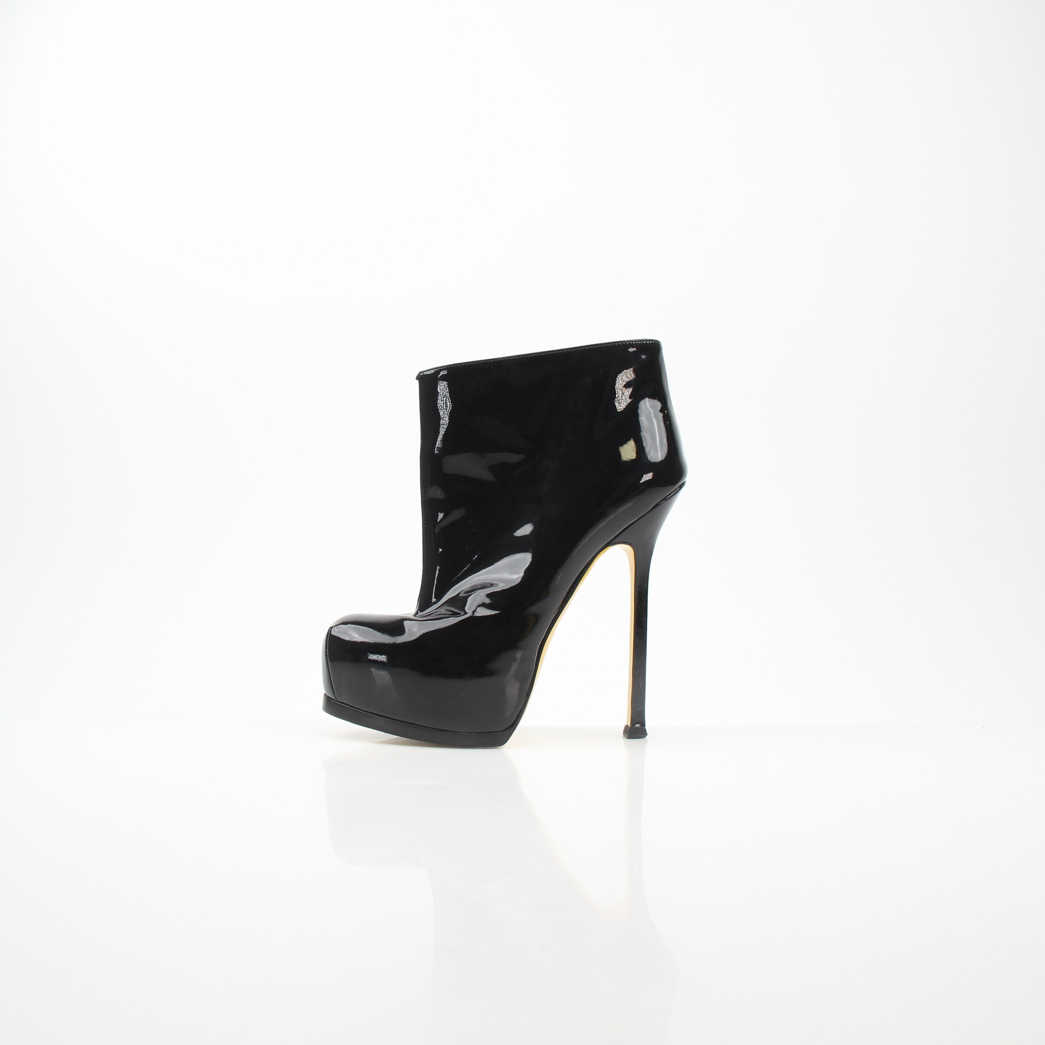 Saint Laurent Tribute Black Patent Leather Platform Ankle Boots