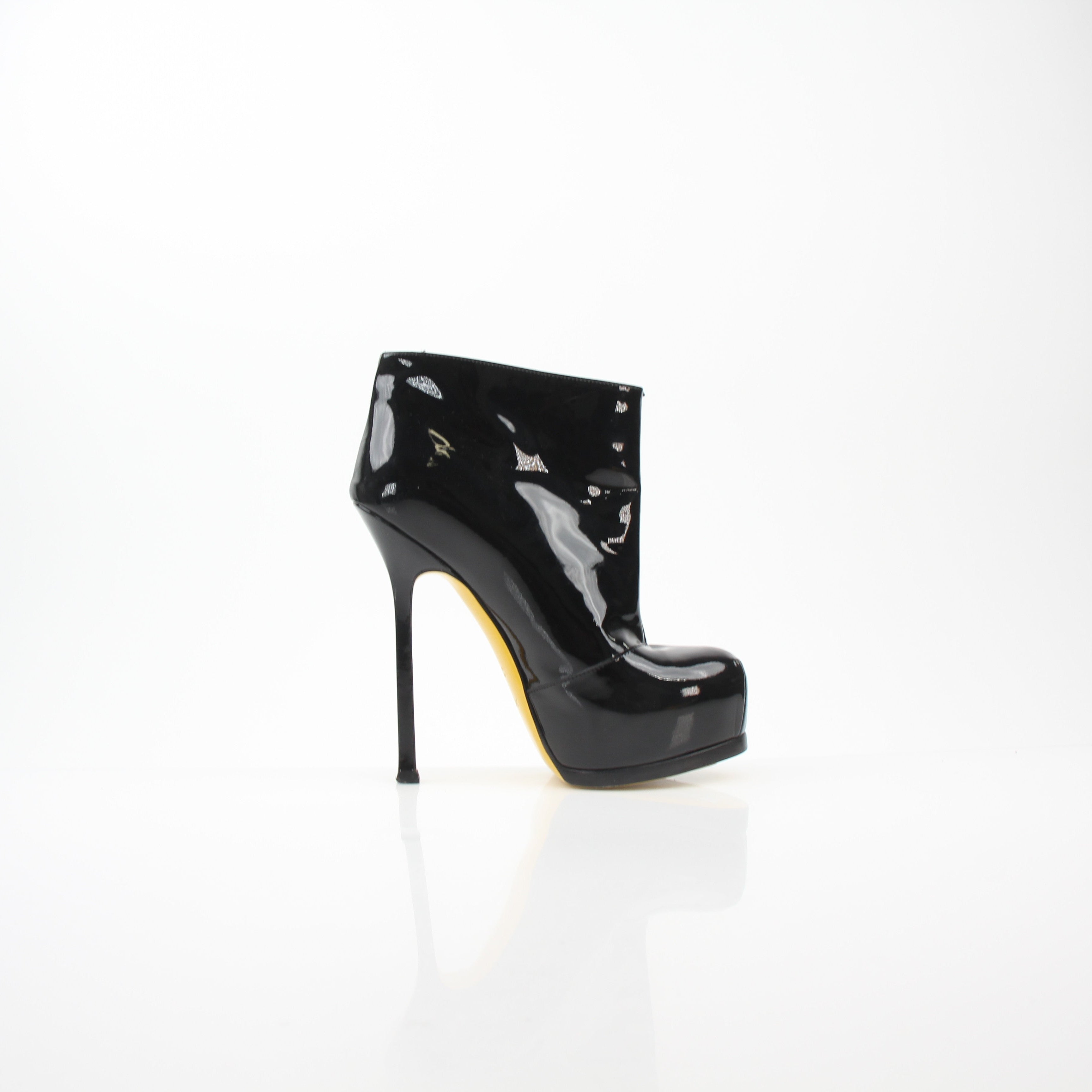 Saint Laurent Tribute Black Patent Leather Platform Ankle Boots