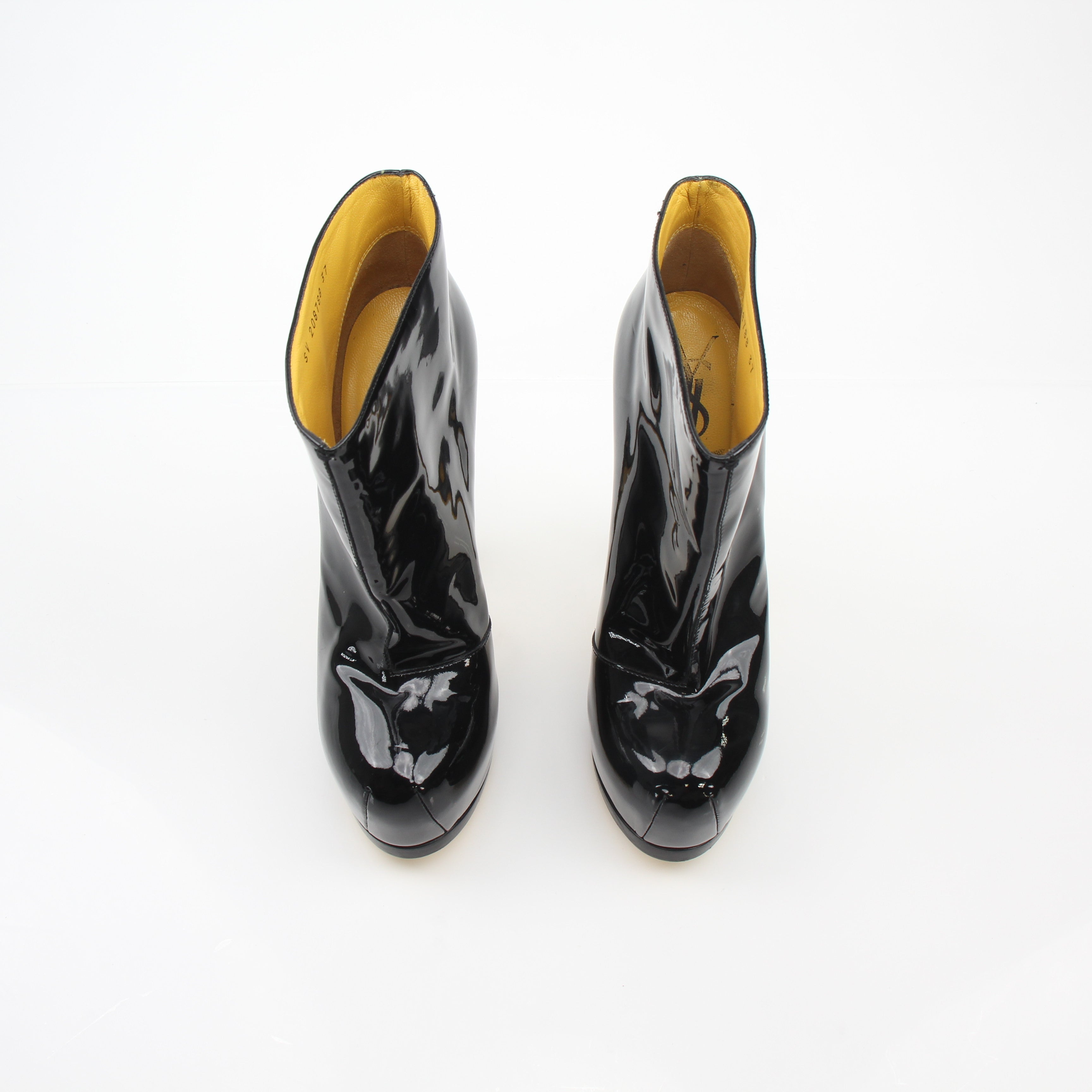 Saint Laurent Tribute Black Patent Leather Platform Ankle Boots