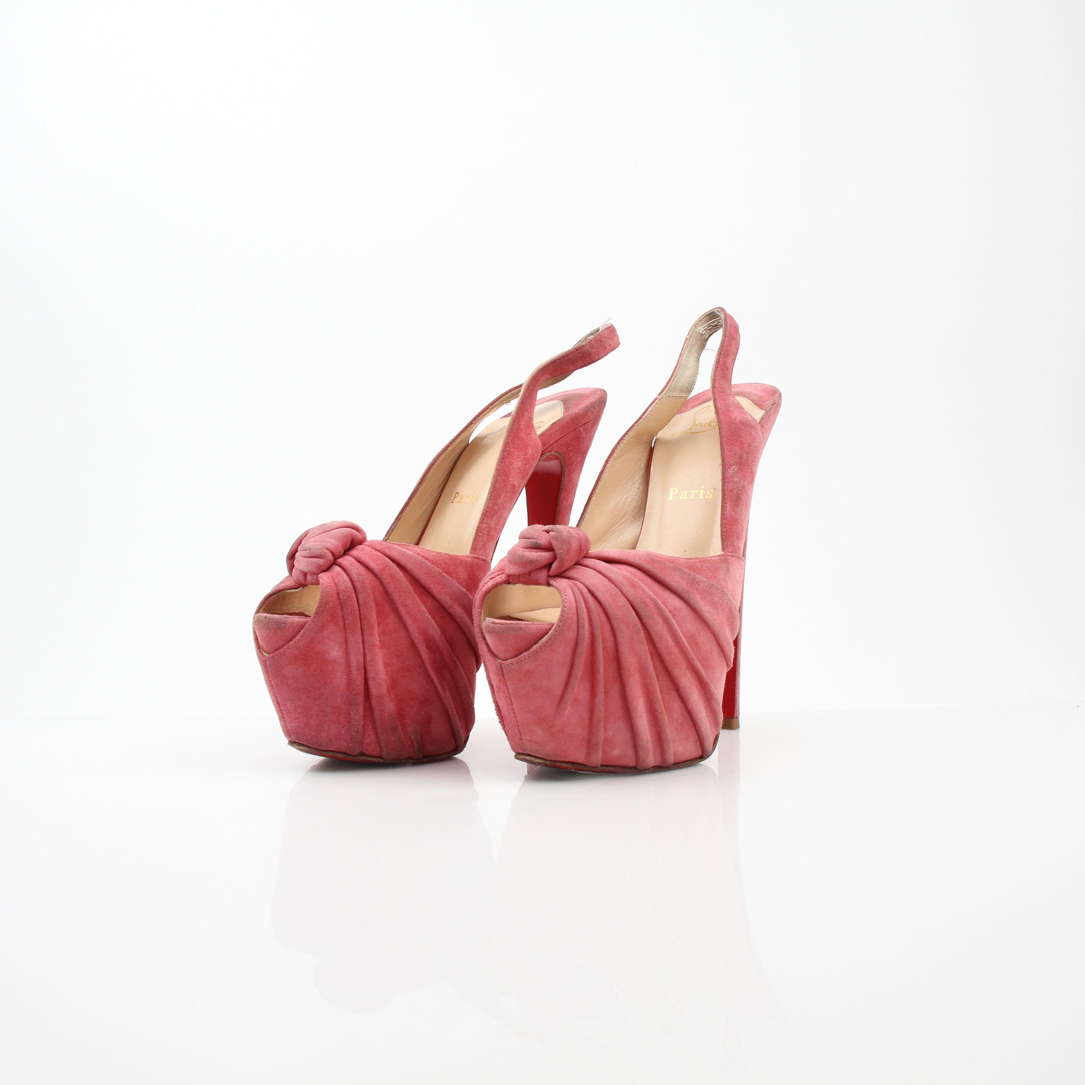 Christian Louboutin Jenny Pink Suede Slingback Platform Pumps