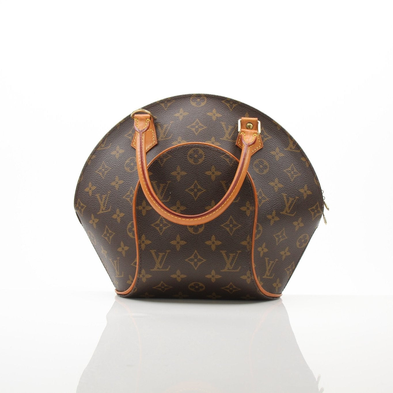 Gold & Beyond Louis Vuitton Ellipse PM top handle handbag in leather with gold hardware, showcasing its elegant design.