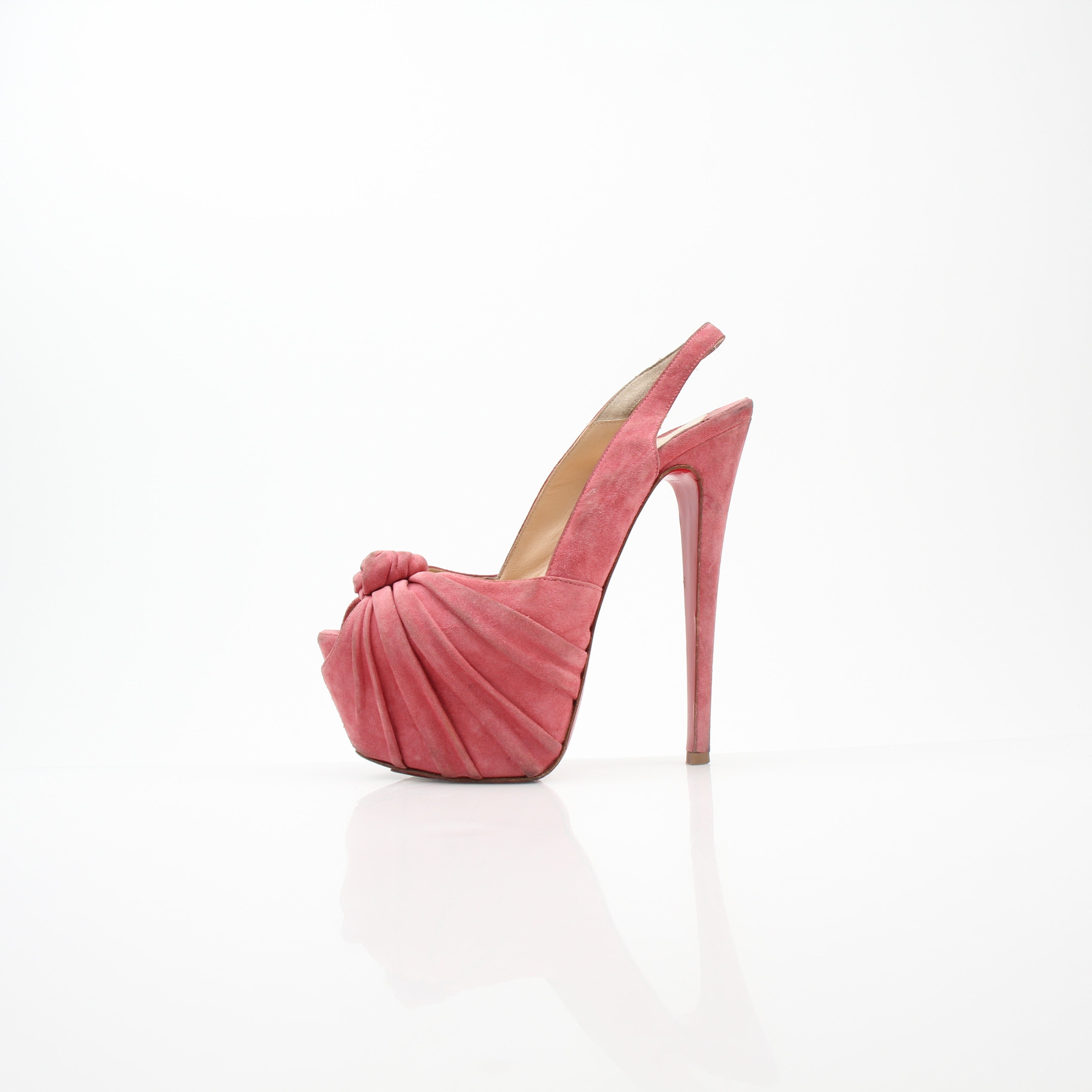 Christian Louboutin Jenny Pink Suede Slingback Platform Pumps