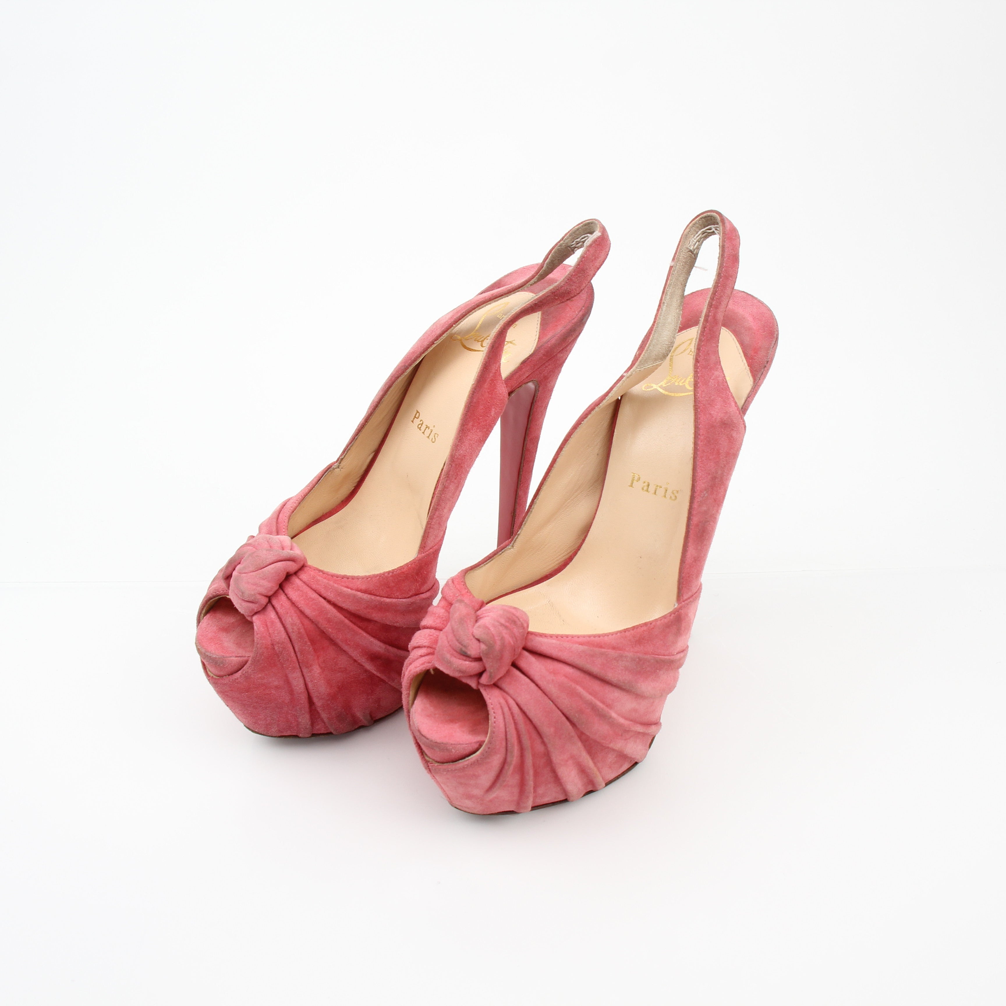 Christian Louboutin Jenny Pink Suede Slingback Platform Pumps
