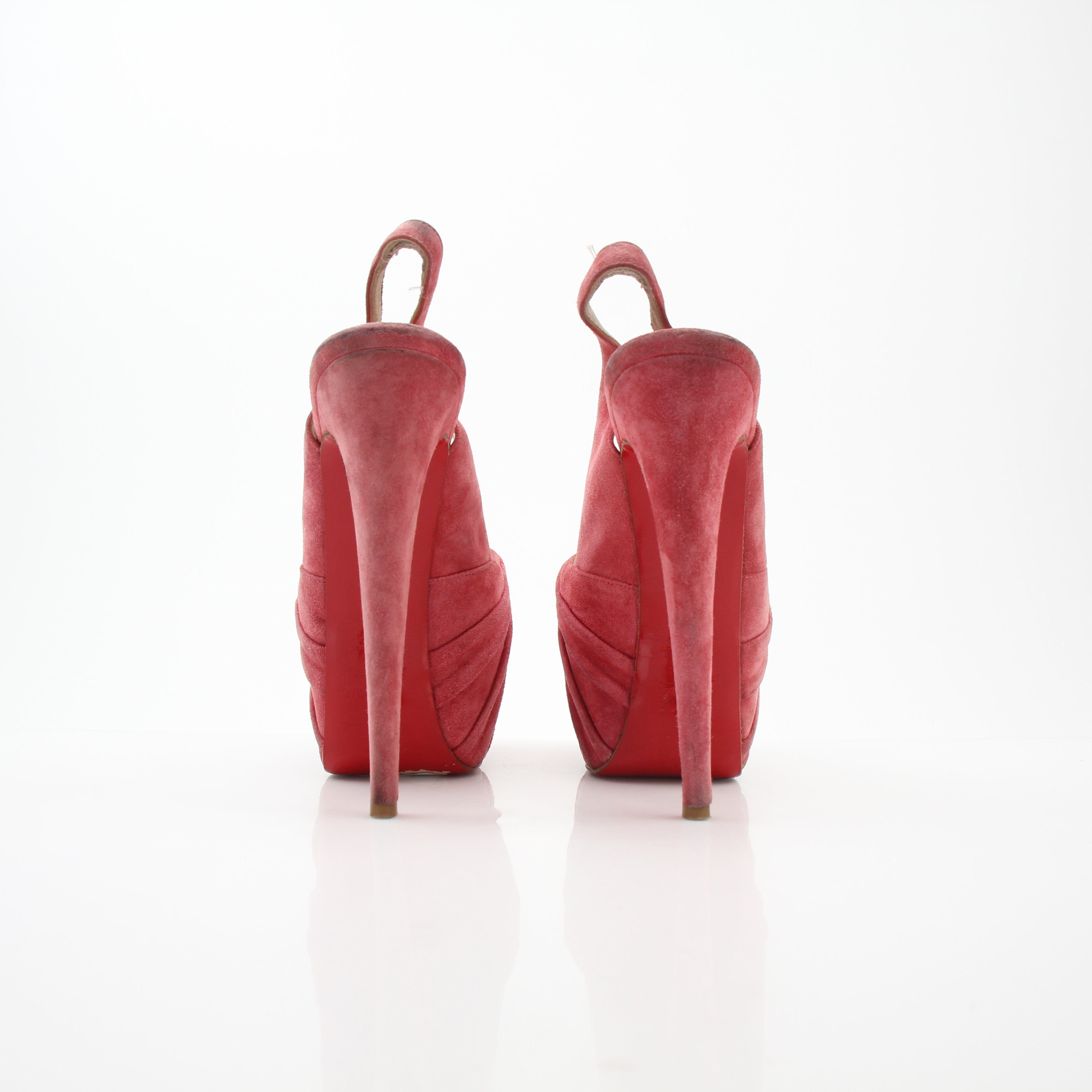 Christian Louboutin Jenny Pink Suede Slingback Platform Pumps