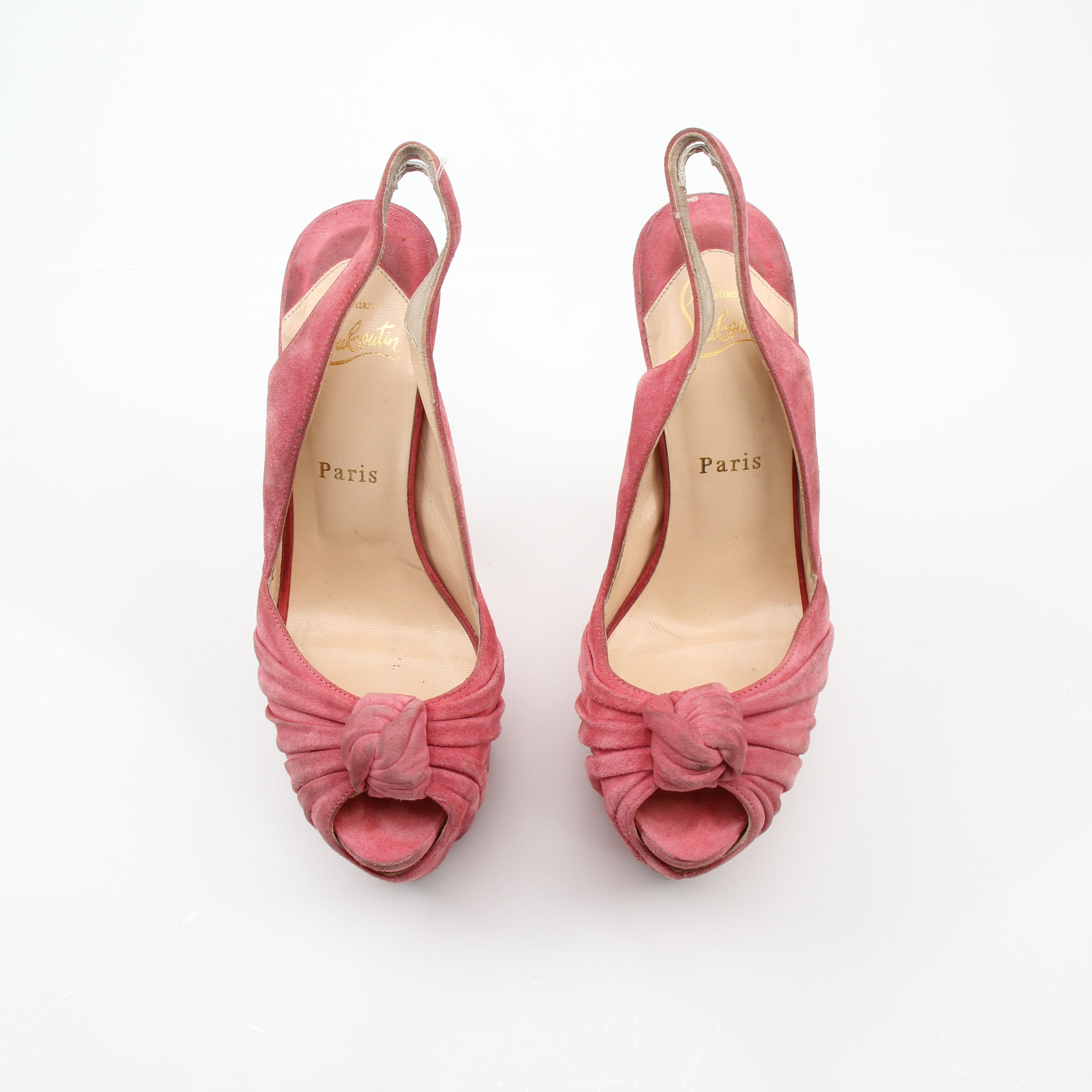 Christian Louboutin Jenny Pink Suede Slingback Platform Pumps