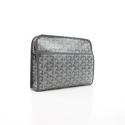 Goyard Jouvence MM toiletry bag in gray Goyardine canvas, featuring a compact rectangular design and wrist strap