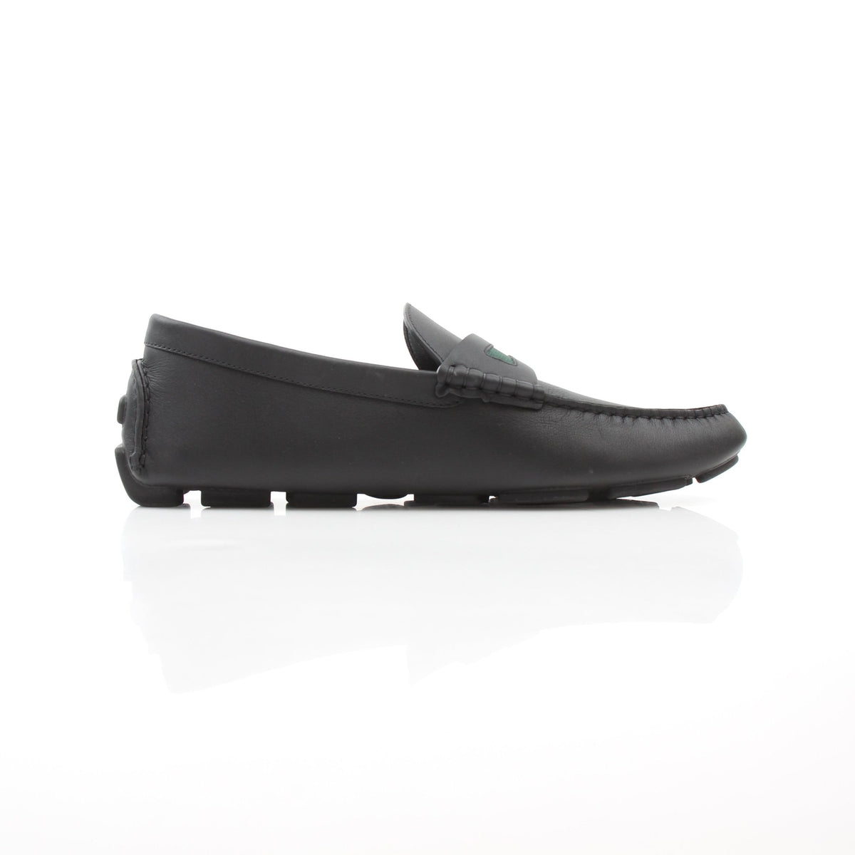 Gucci black leather driver loafers with web detail by Gold & Beyond