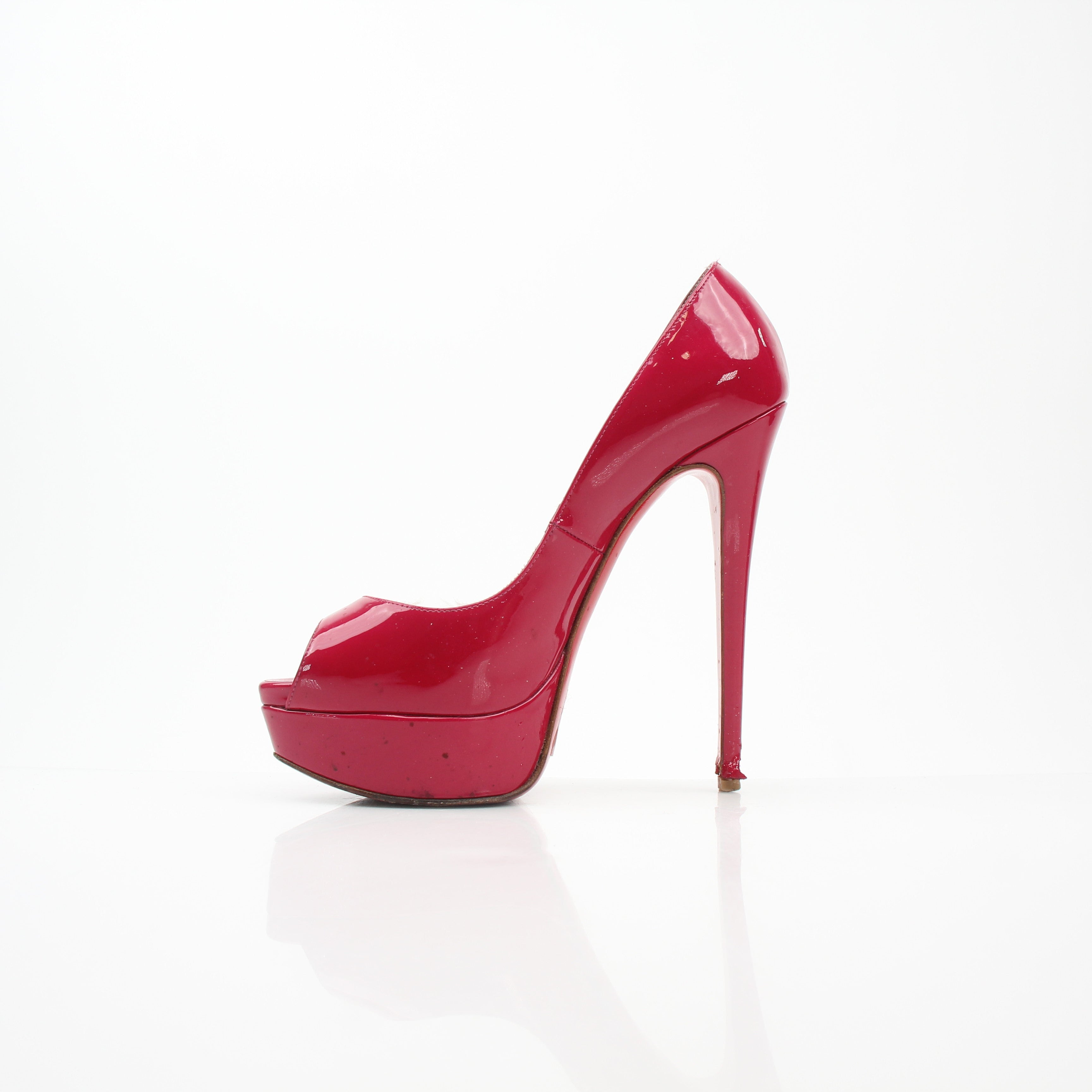 Christian Louboutin Lady Peep Red Patent Leather Pumps