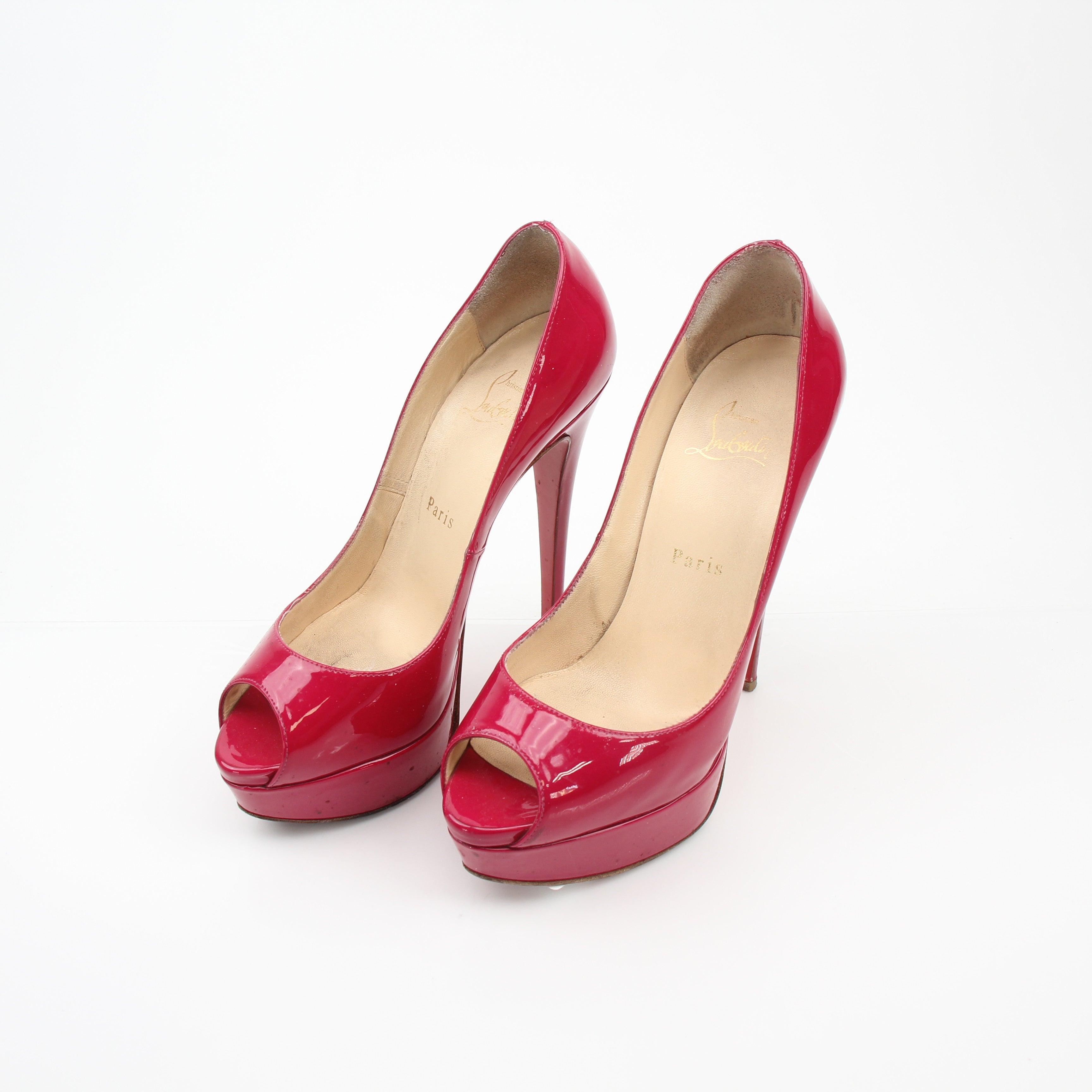 Christian Louboutin Lady Peep Red Patent Leather Pumps