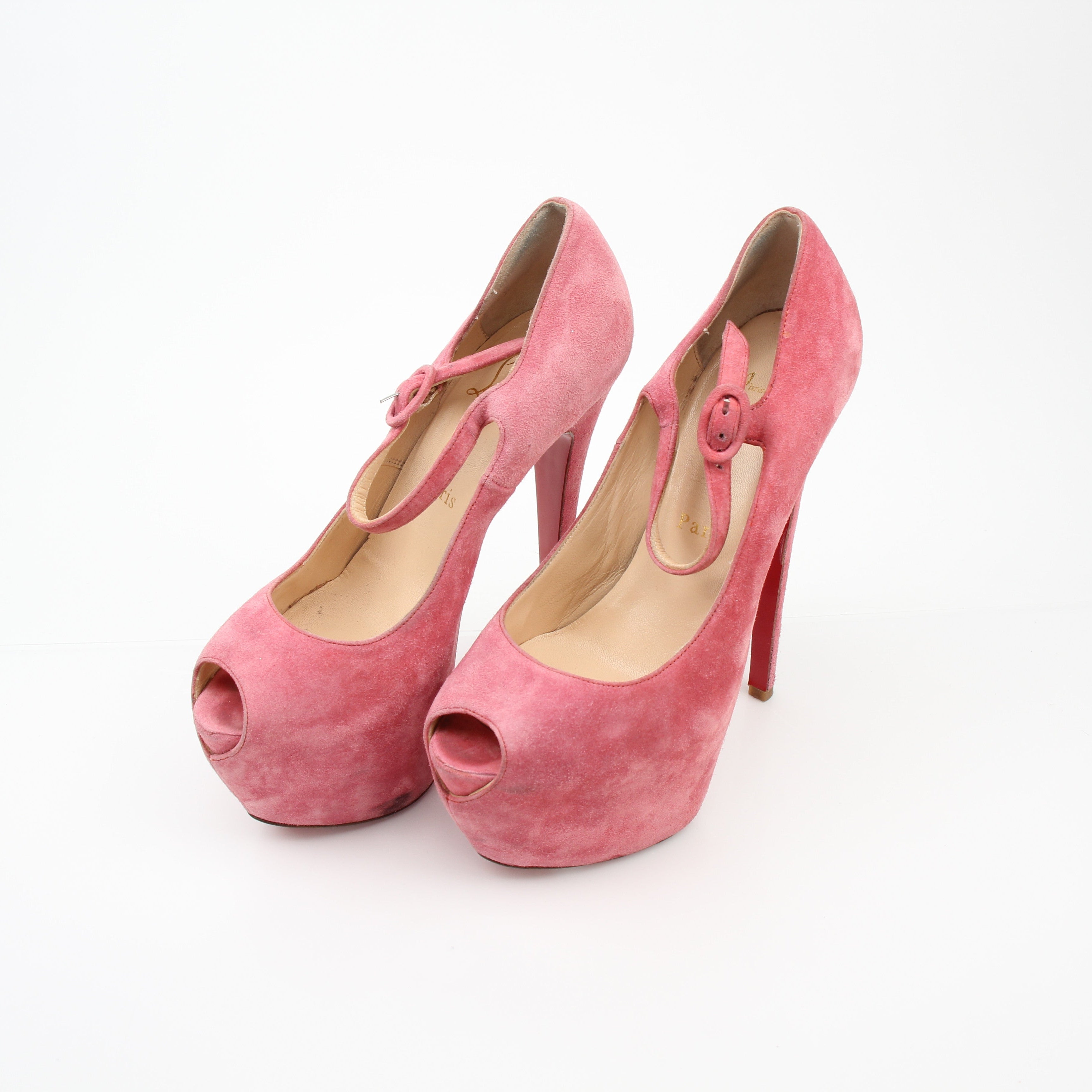 Christian Louboutin Daffodile Lady Day Pink Suede Platform Pumps
