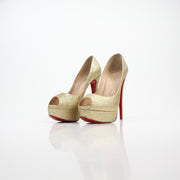 Christian Louboutin Lady Peep Gold Glitter Platform Pumps