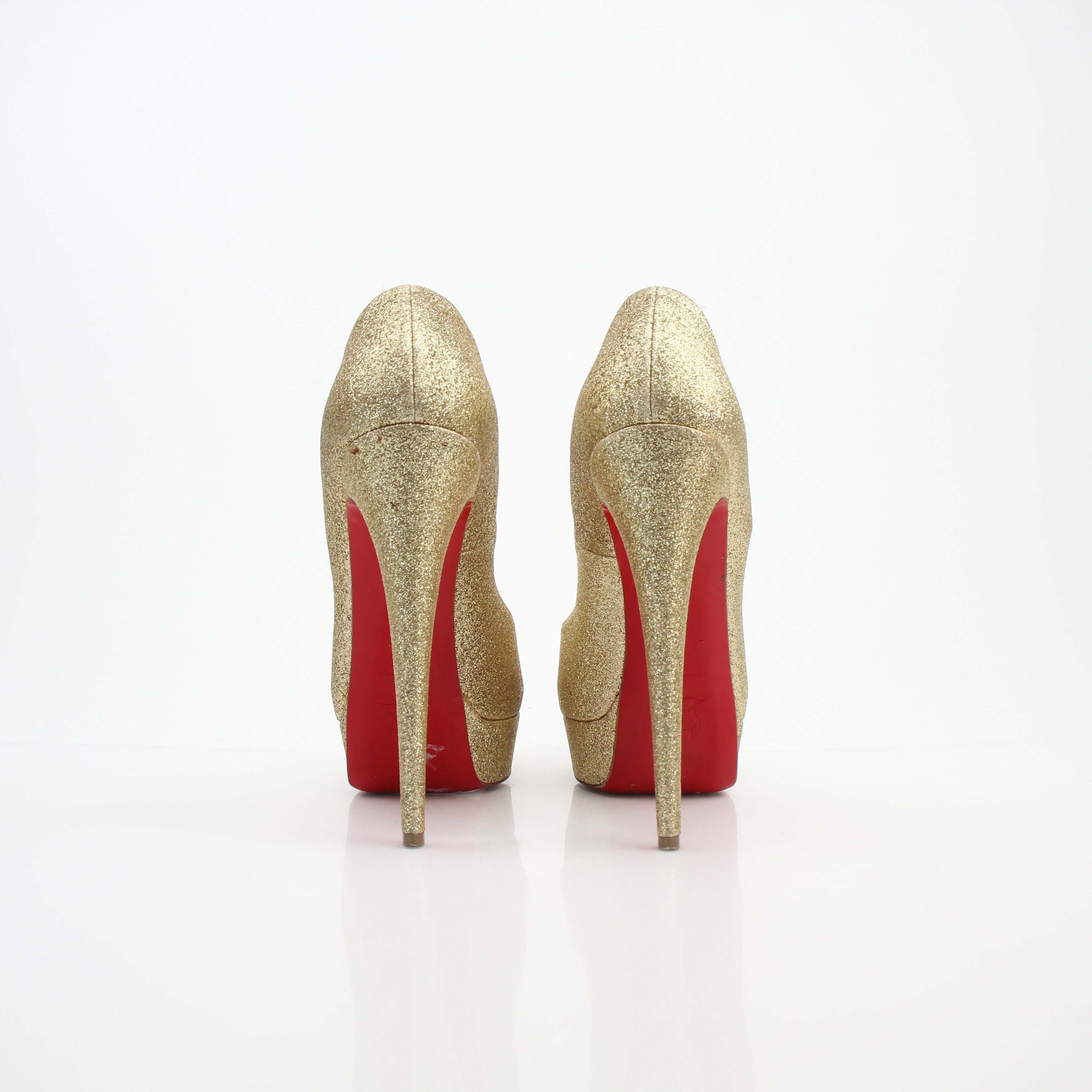 Christian Louboutin Lady Peep Gold Glitter Platform Pumps
