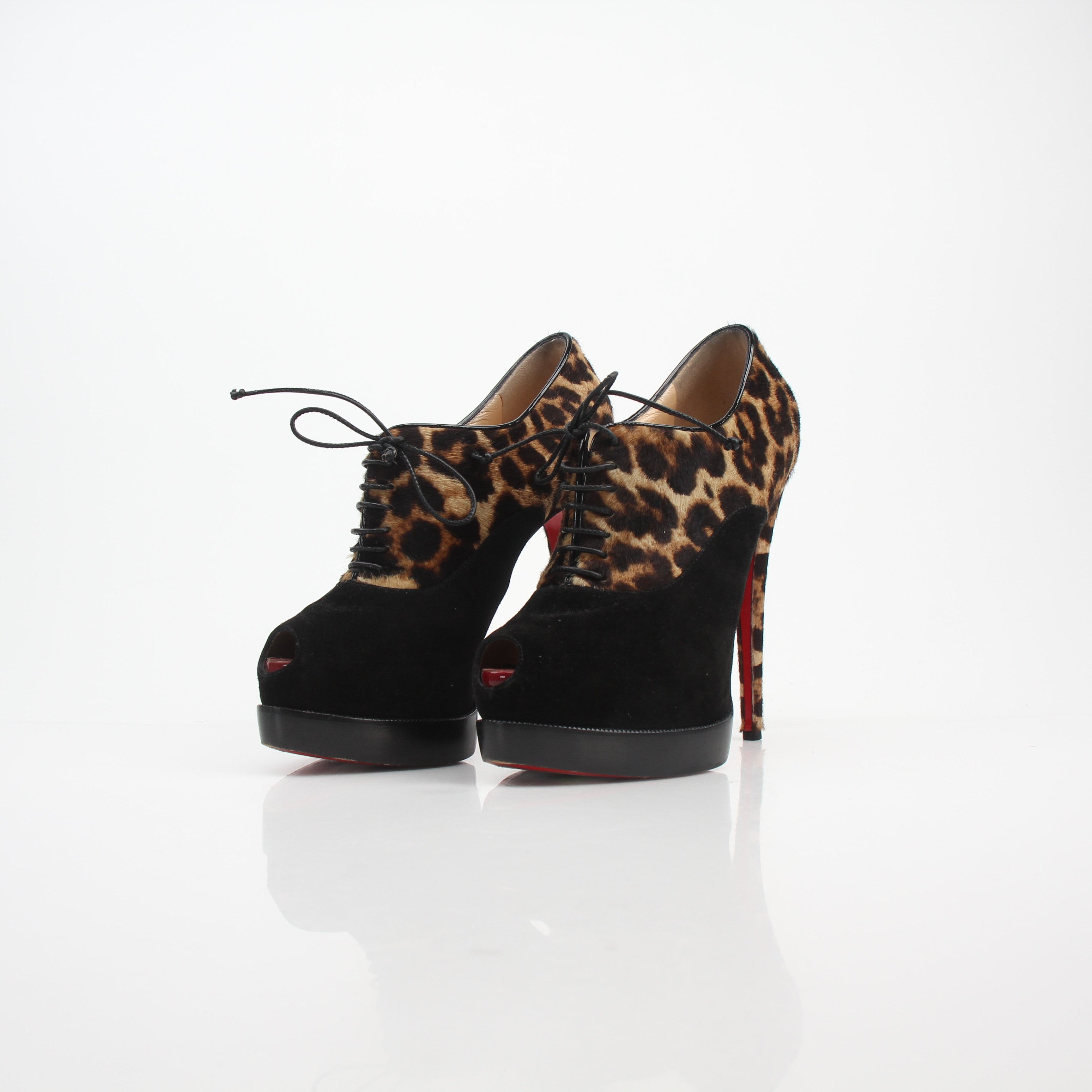 Christian Louboutin Miss Poppings Leopard Pony Hair Platform Booties