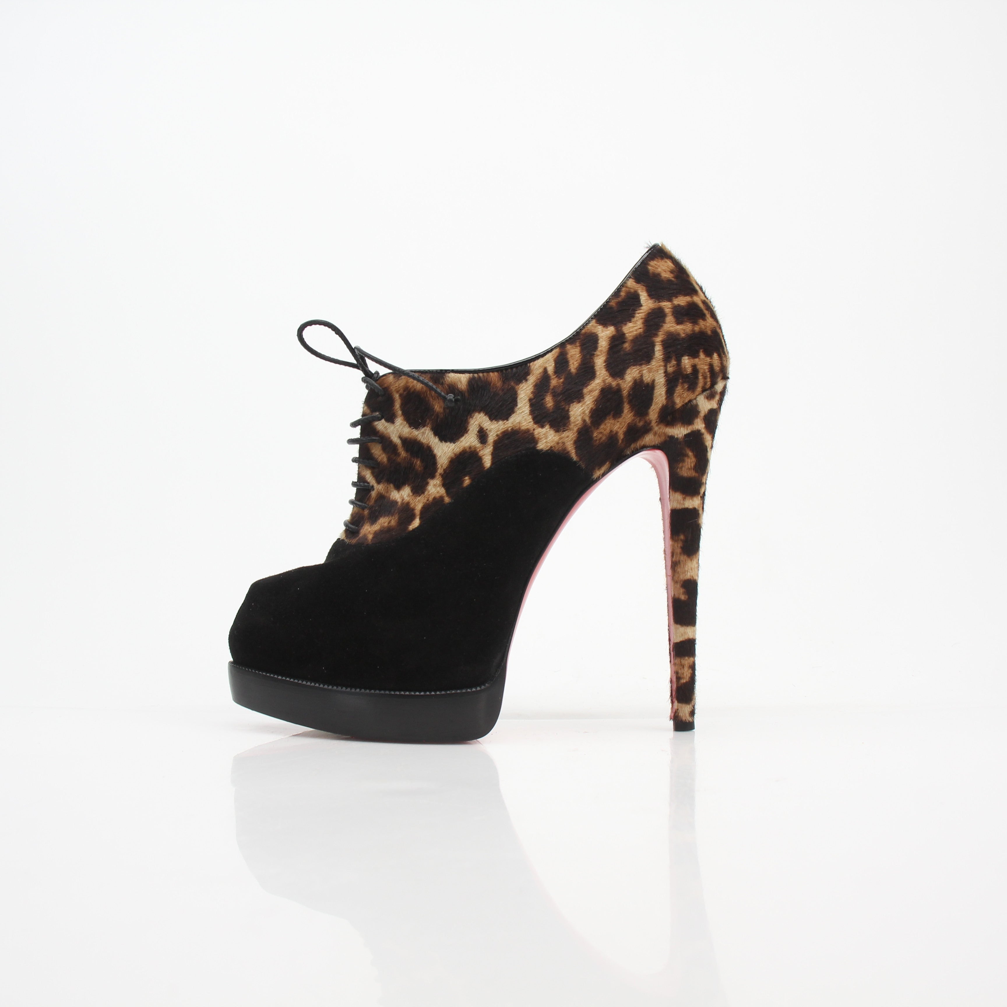 Christian Louboutin Miss Poppings Leopard Pony Hair Platform Booties