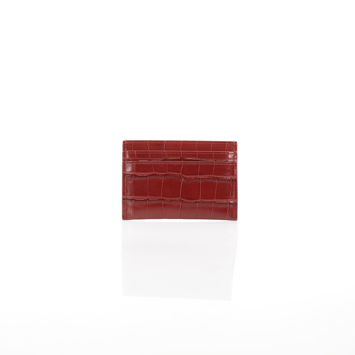 Chanel crocodile-embossed calfskin card holder in dark red with sleek compact design