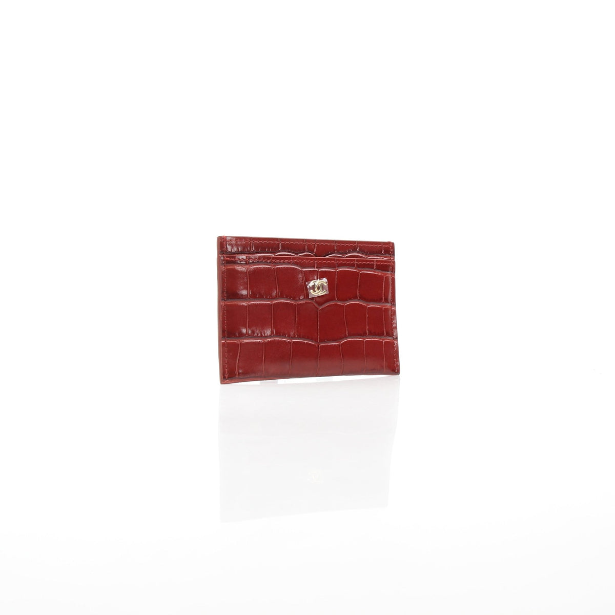 Chanel dark red crocodile-embossed calfskin card holder by Gold & Beyond