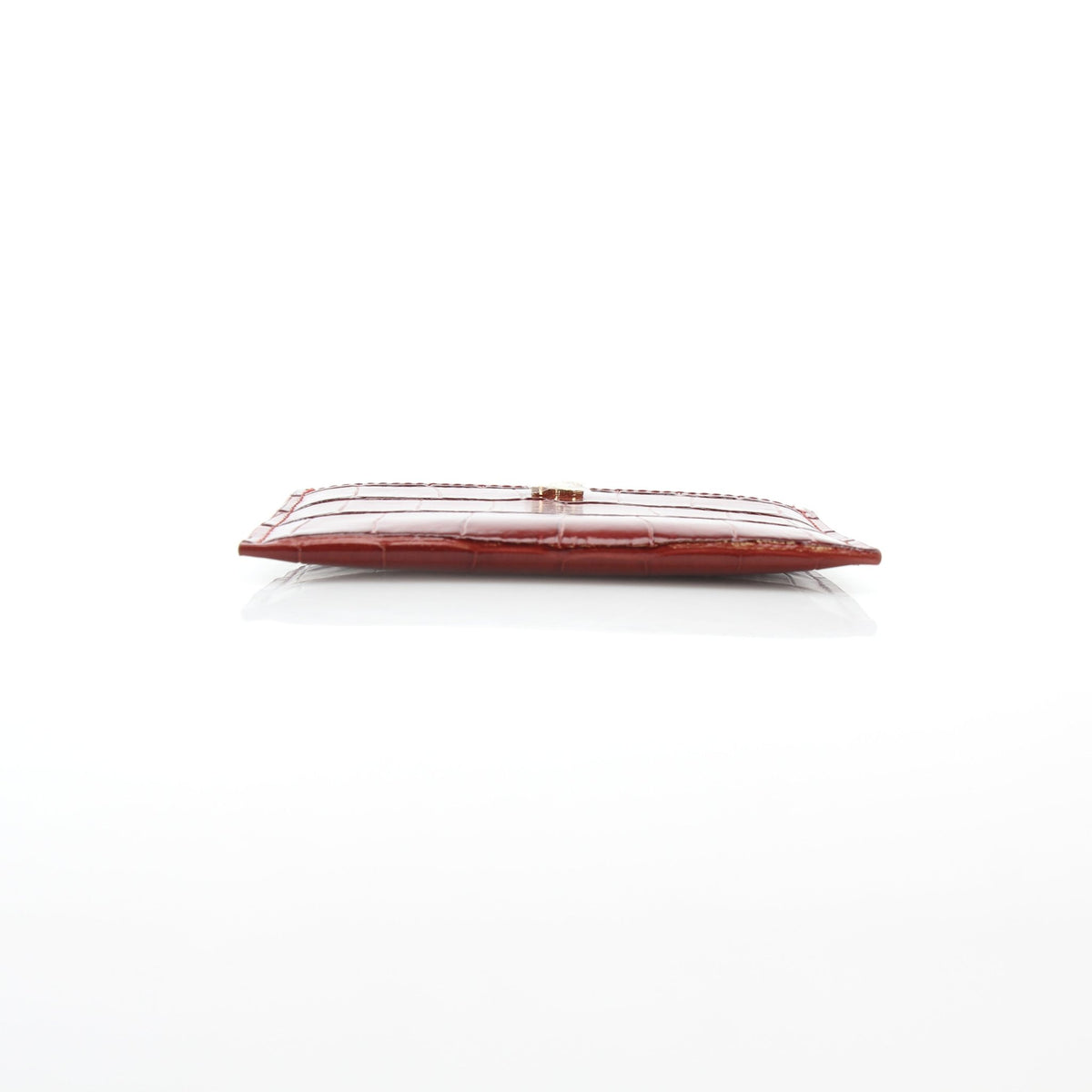 Chanel dark red crocodile-embossed calfskin card holder with compact leather design