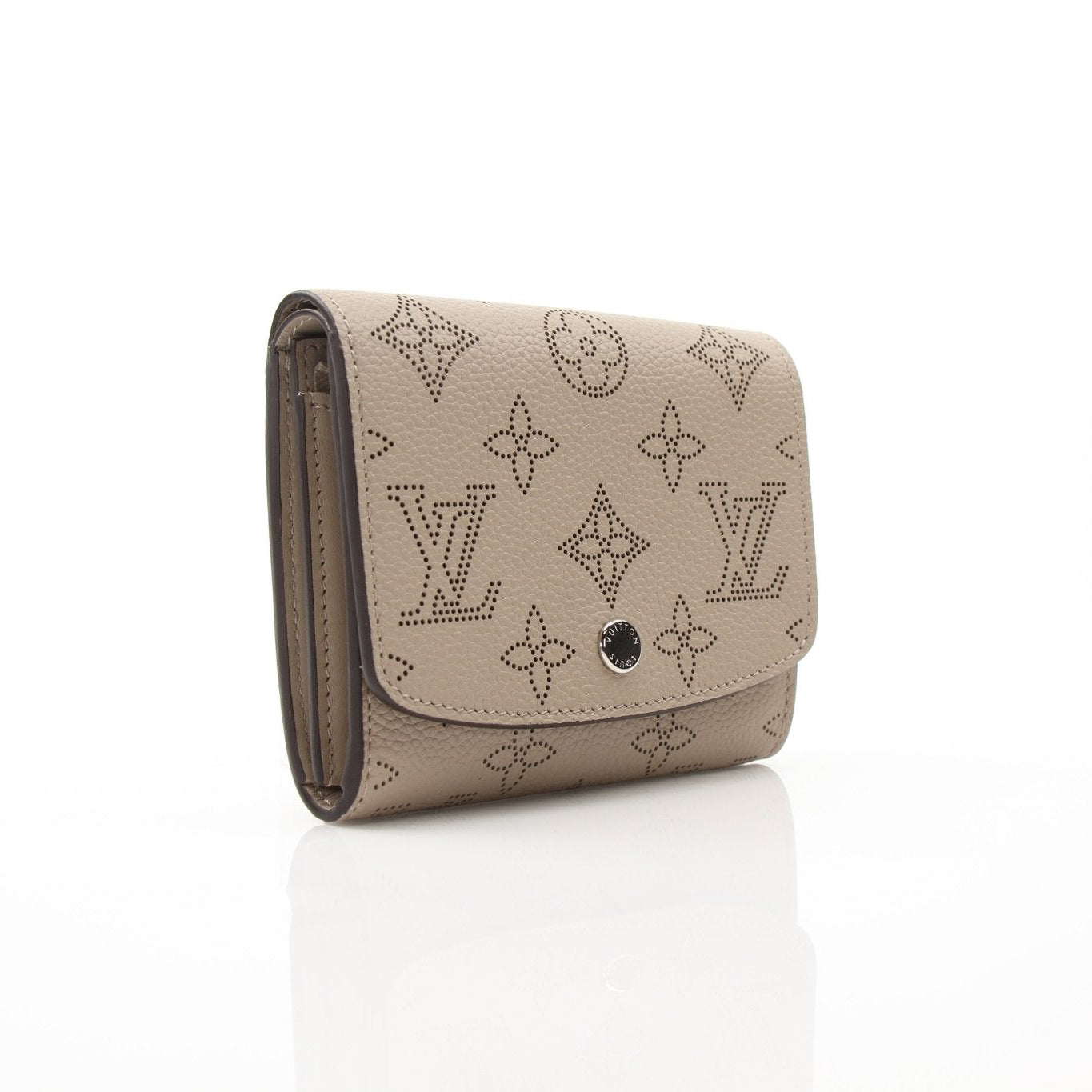 Gold & Beyond Louis Vuitton Iris Compact Wallet with gold accents, featuring a sleek design and multiple card slots.