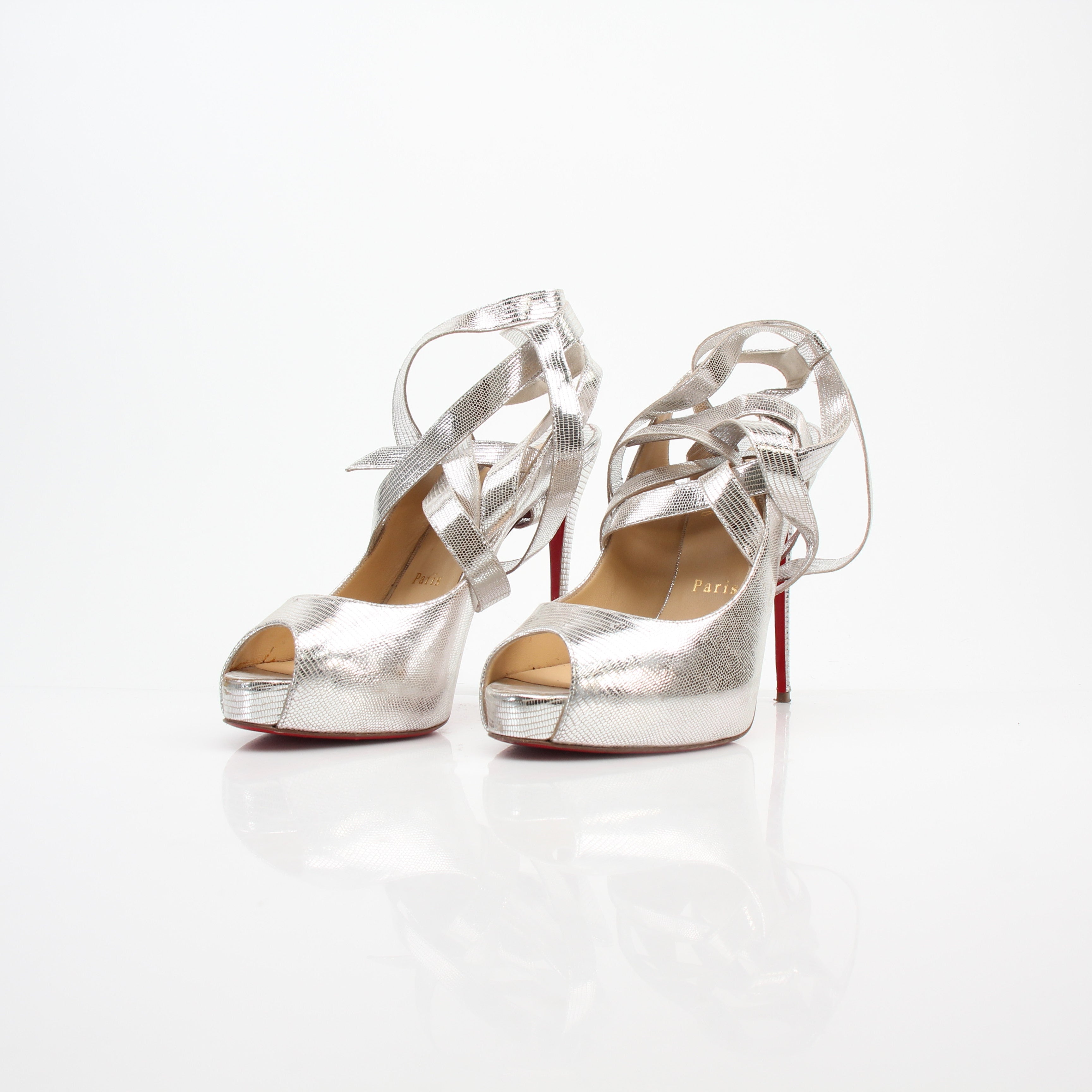 Christian Louboutin Cassia Metallic Leather Peep Toe Pumps