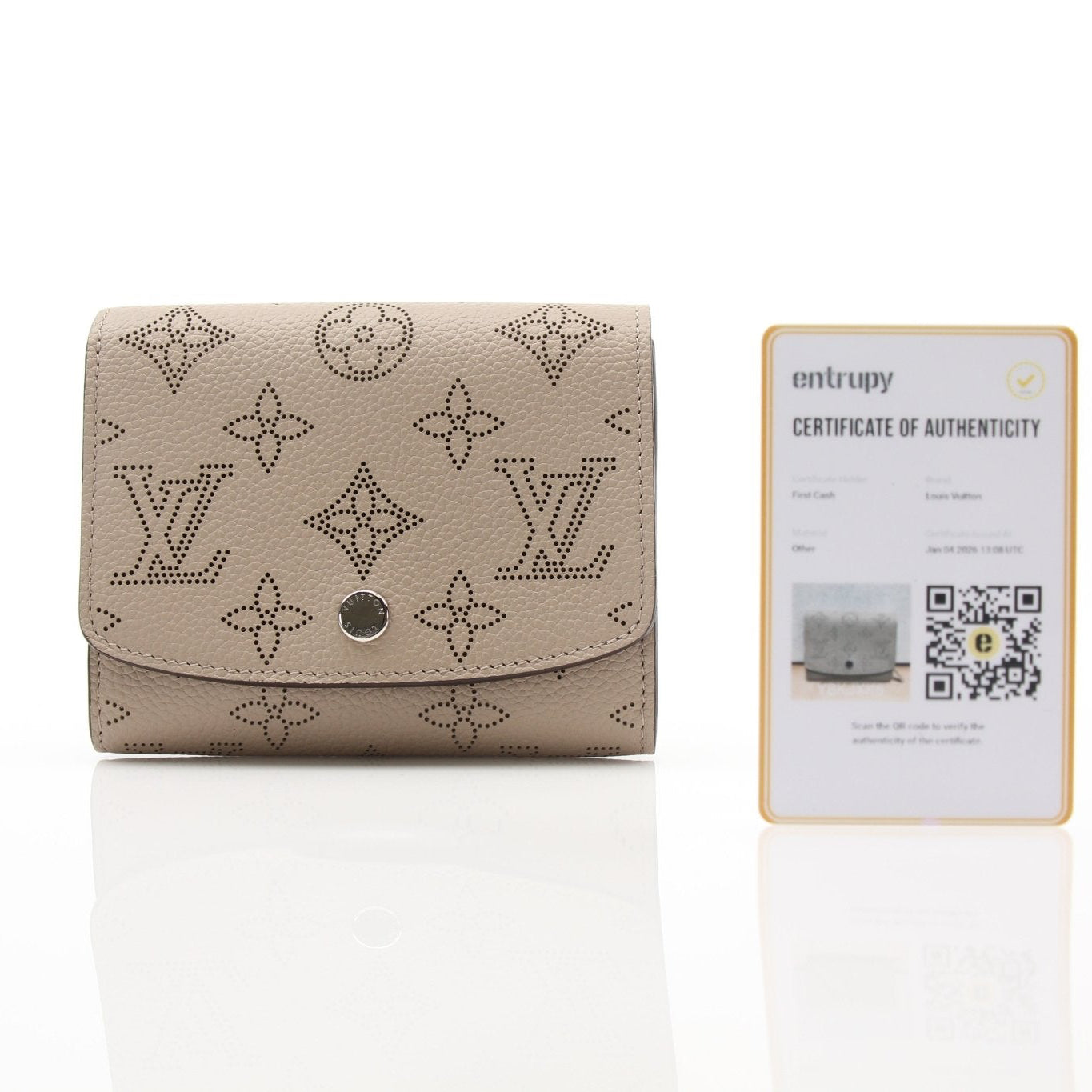 Louis Vuitton Iris compact wallet with gold accents from Gold & Beyond, featuring a sleek design and multiple card slots.