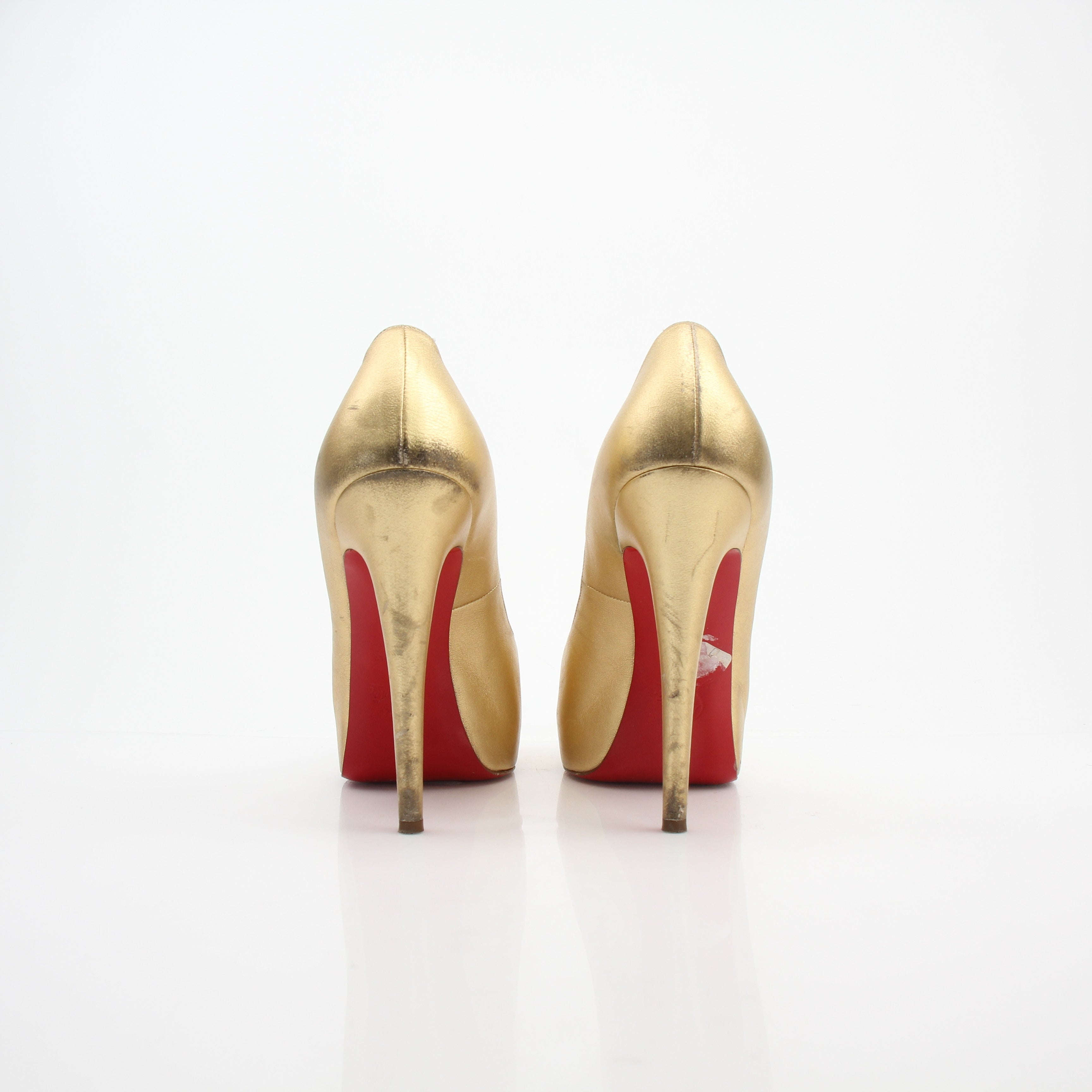 Christian Louboutin Hyper Prive Gold Leather Peep Toe Pumps
