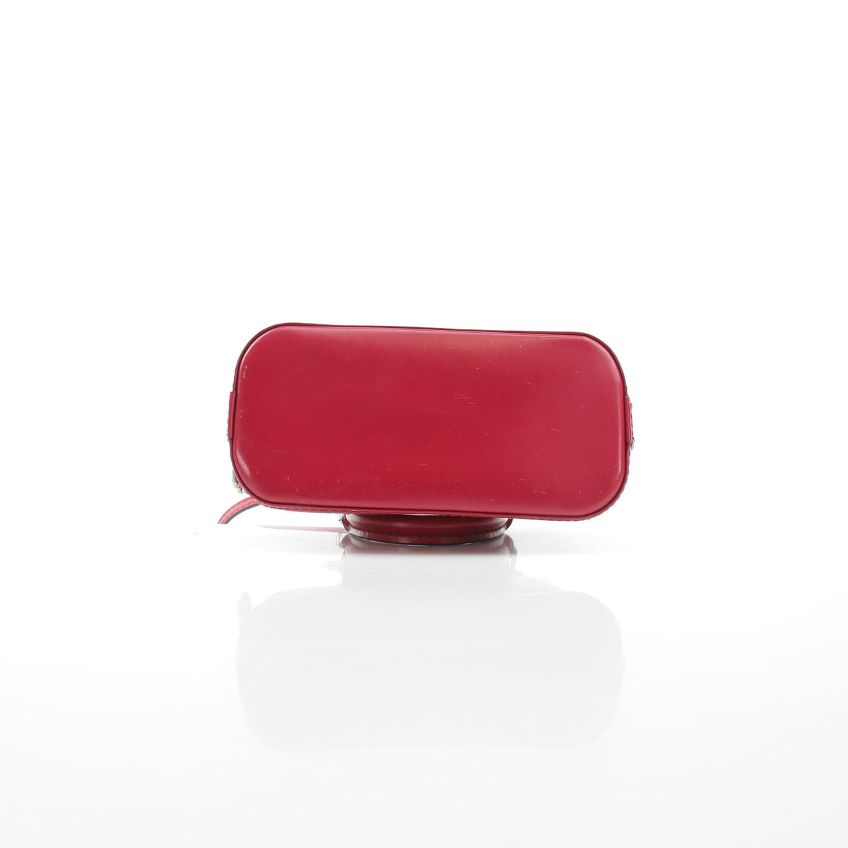 Louis Vuitton Epi Nano Alma red leather handbag with gold hardware and structured design, featuring top handles and compact style.