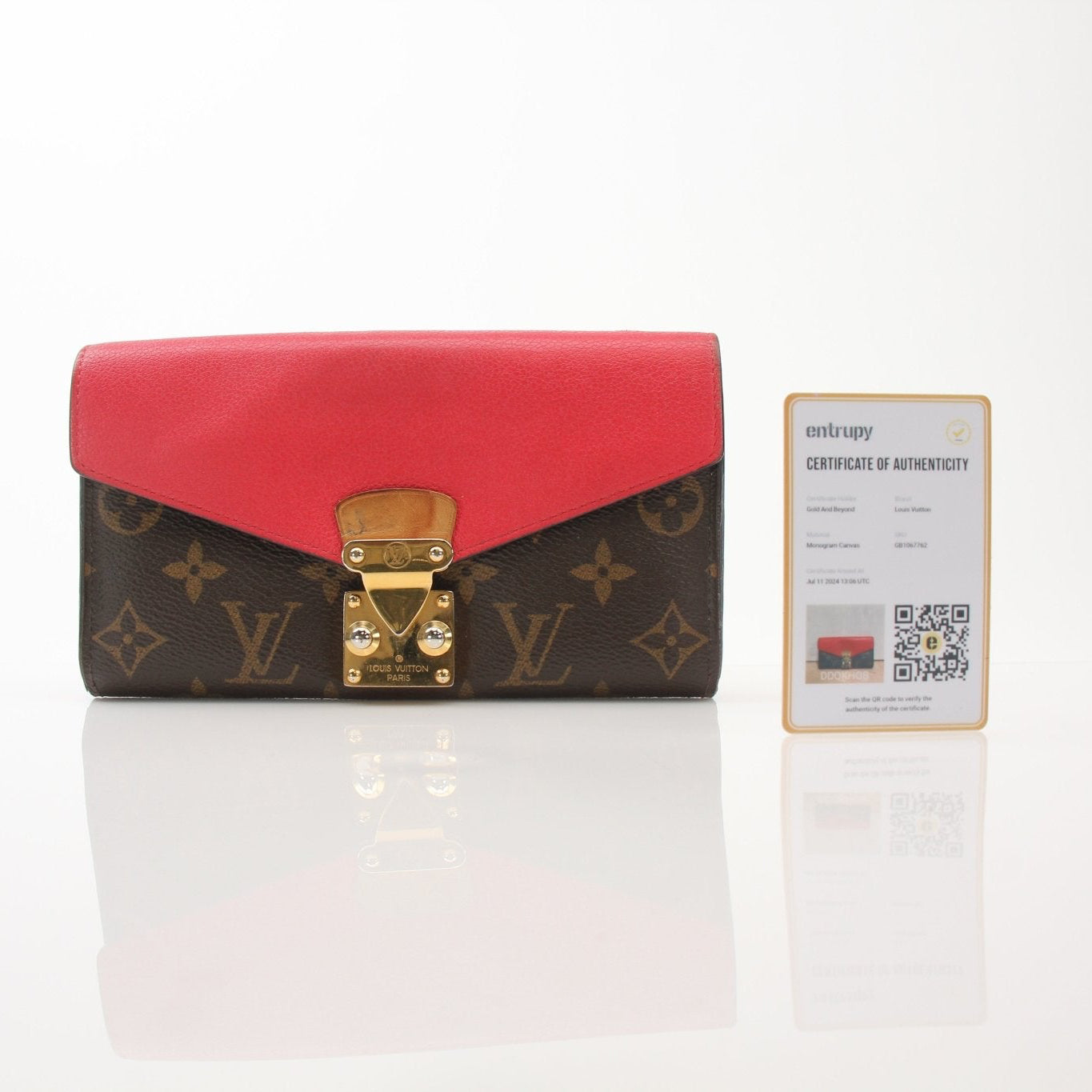 Louis Vuitton Pallas long wallet by Gold & Beyond, featuring sleek leather design and gold accents, displayed on a neutral background.