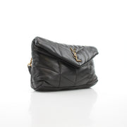 Saint Laurent Small Loulou black puffer handbag with gold hardware and quilted design, stylish handbag for everyday use.