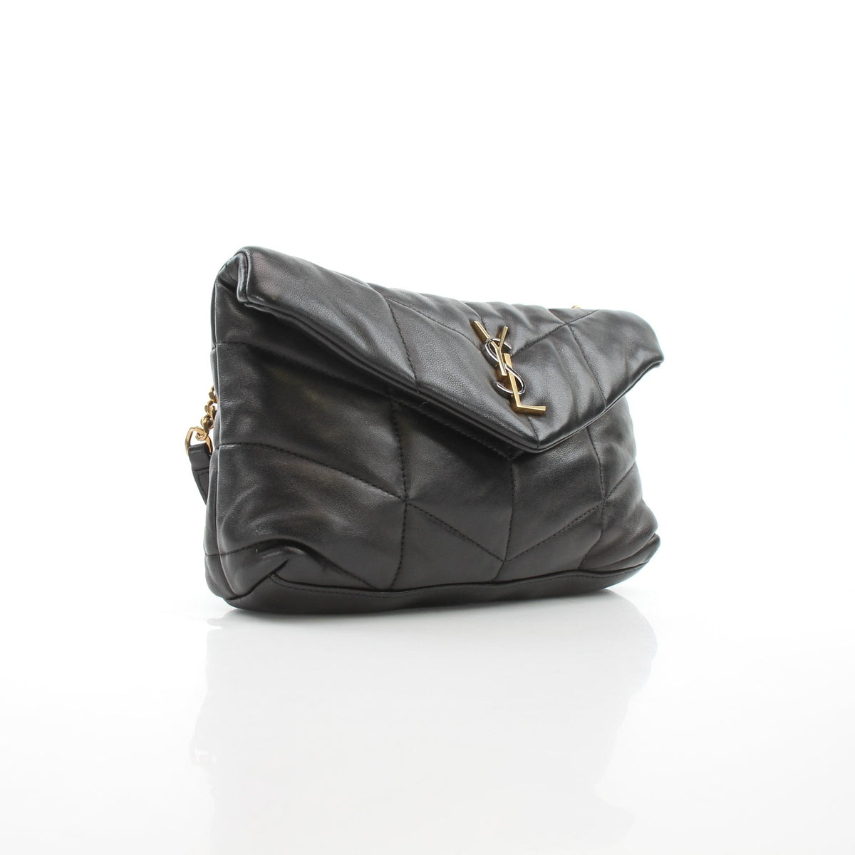 Saint Laurent Small Loulou black puffer handbag with gold hardware and quilted design, stylish handbag for everyday use.