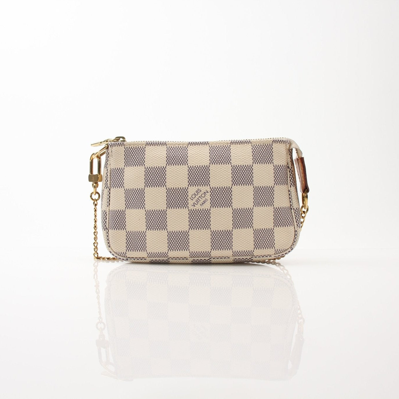 Louis Vuitton Pochette Chain Coin Purse handbag with gold chain and classic LV monogram pattern, stylish and compact accessory.