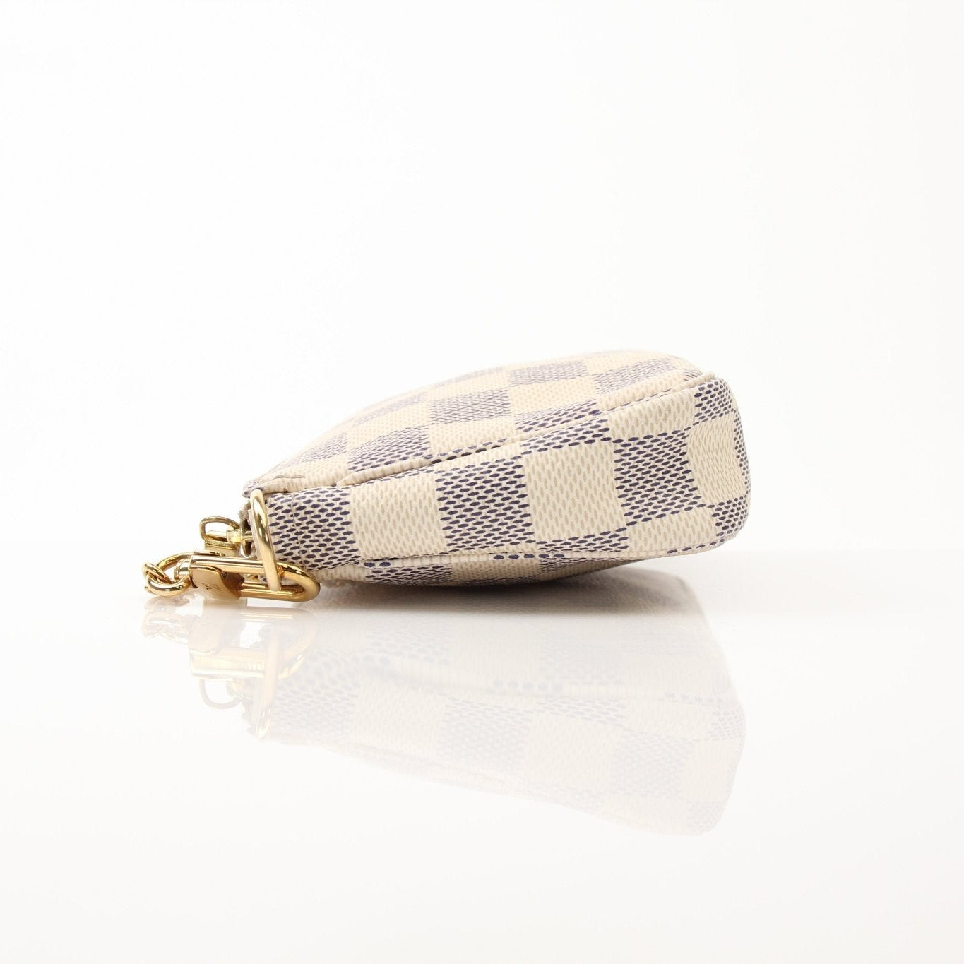 Louis Vuitton Pochette Chain Coin Purse handbag by Gold & Beyond with gold chain and signature monogram pattern.